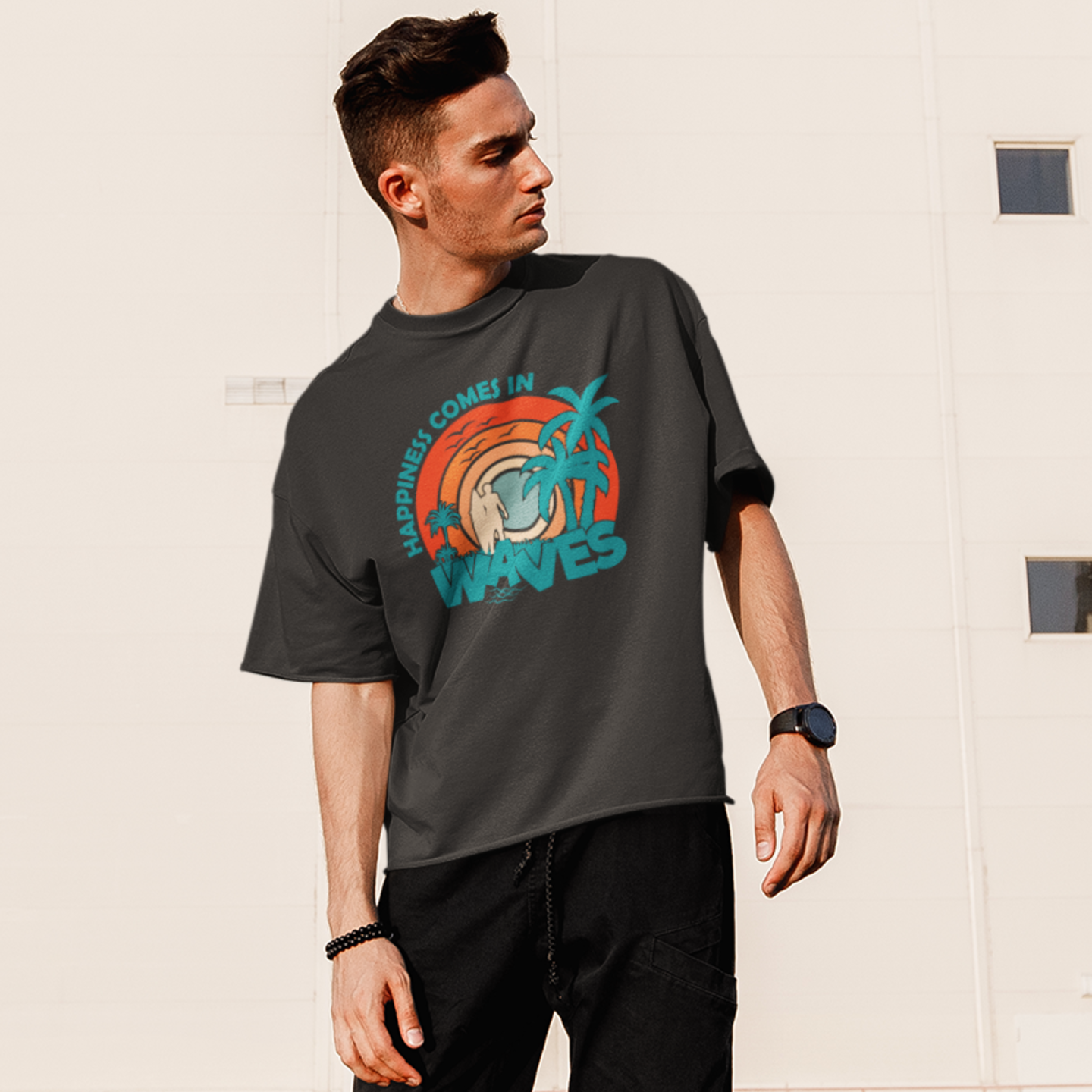 Men vacation special printed round neck oversized T-Shirt