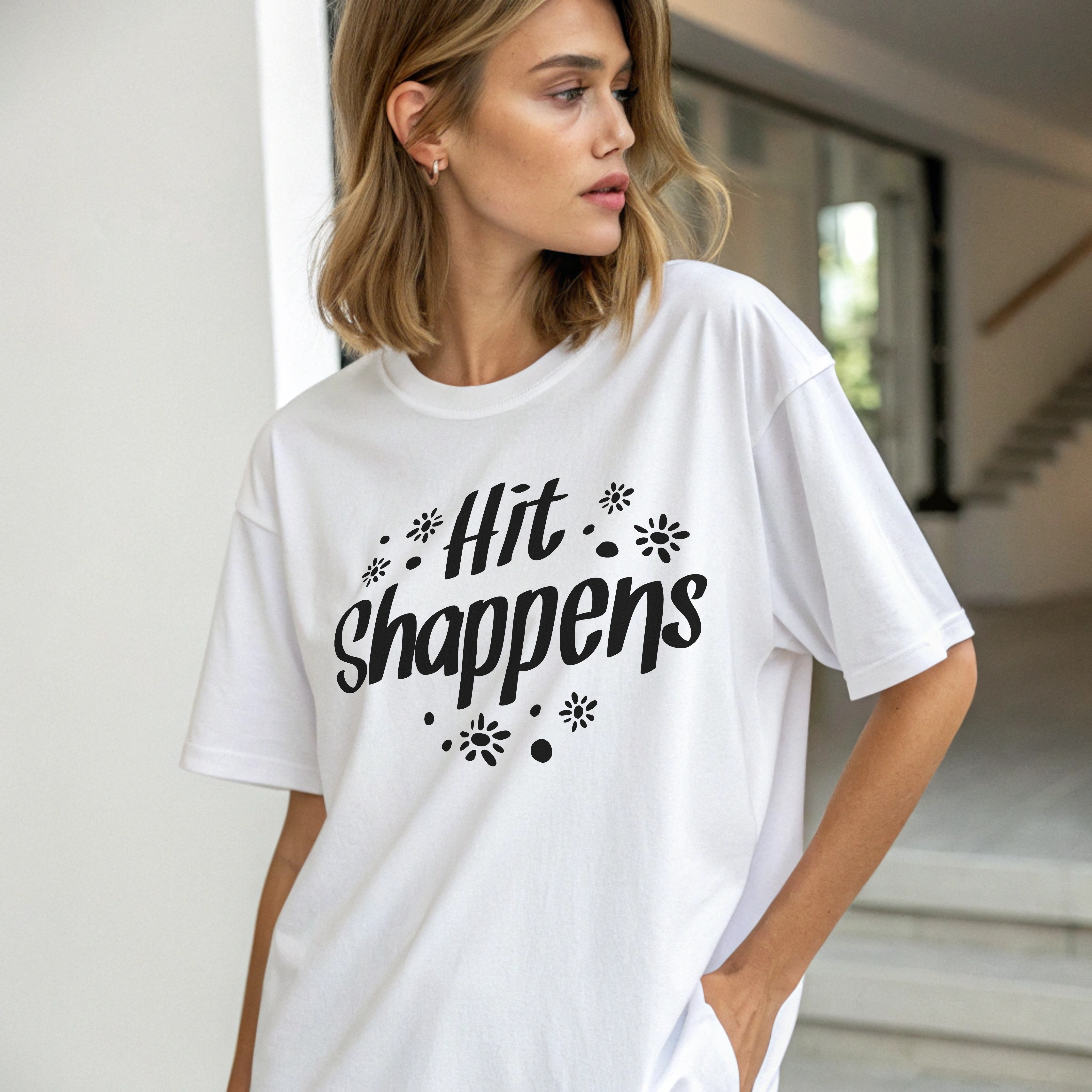 Women humor text printed round neck oversized  T-shirt