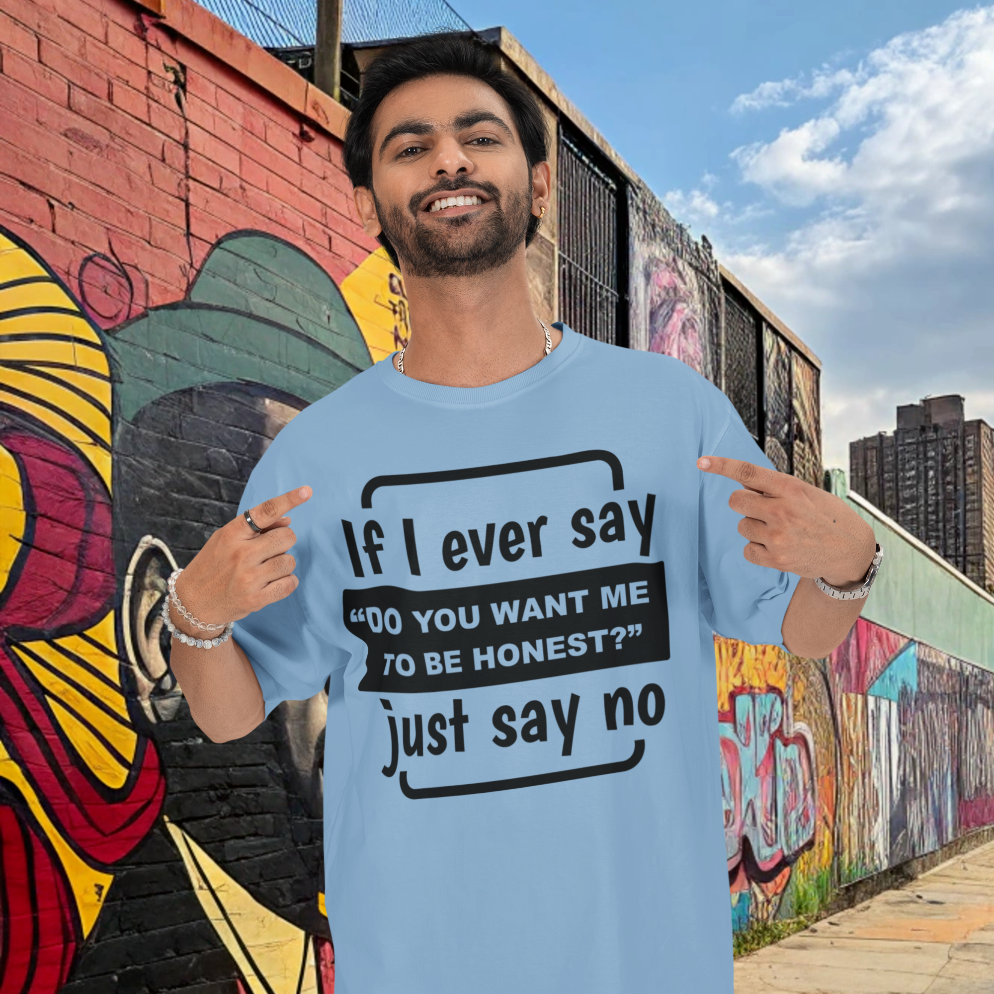 Men Humor text printed oversized round neck T-shirt