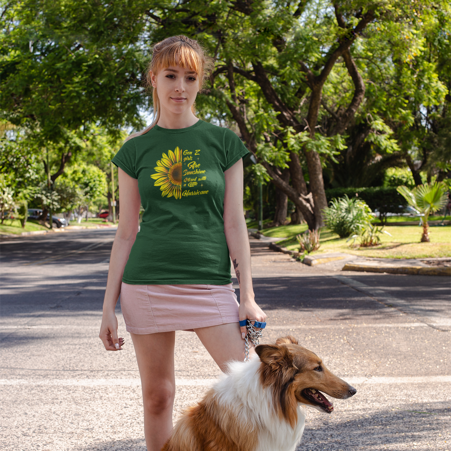 Golden sunflower crew neck printed t-shirt for Women