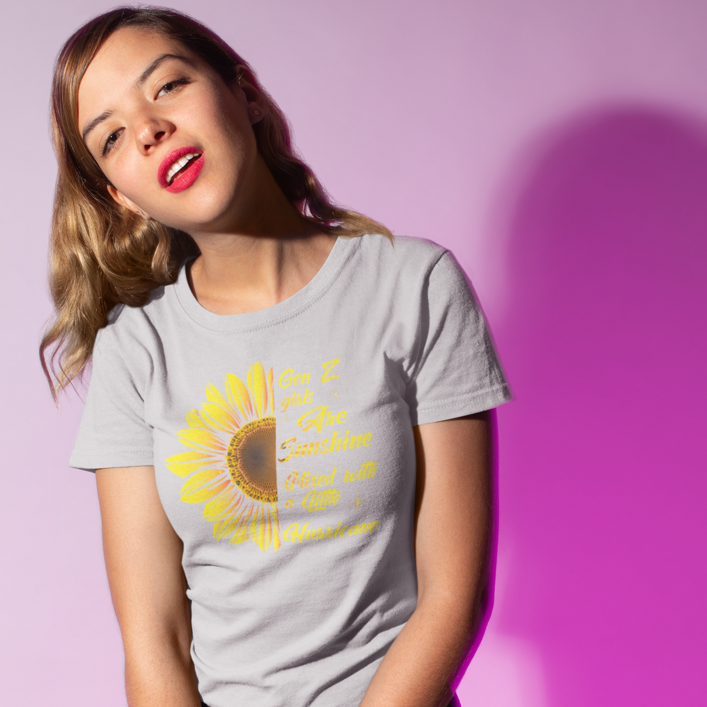 Golden sunflower crew neck printed t-shirt for Women