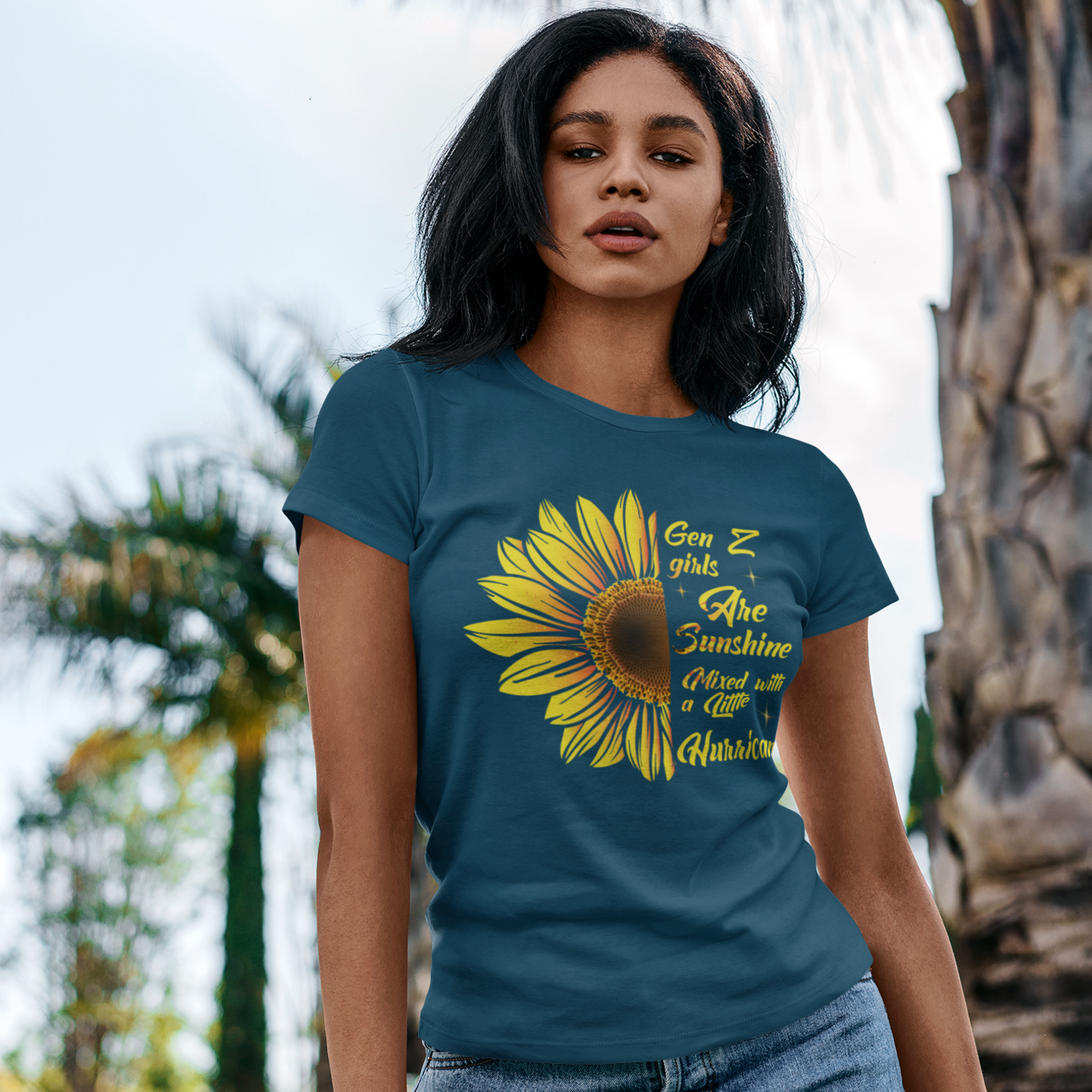 Golden sunflower crew neck printed t-shirt for Women