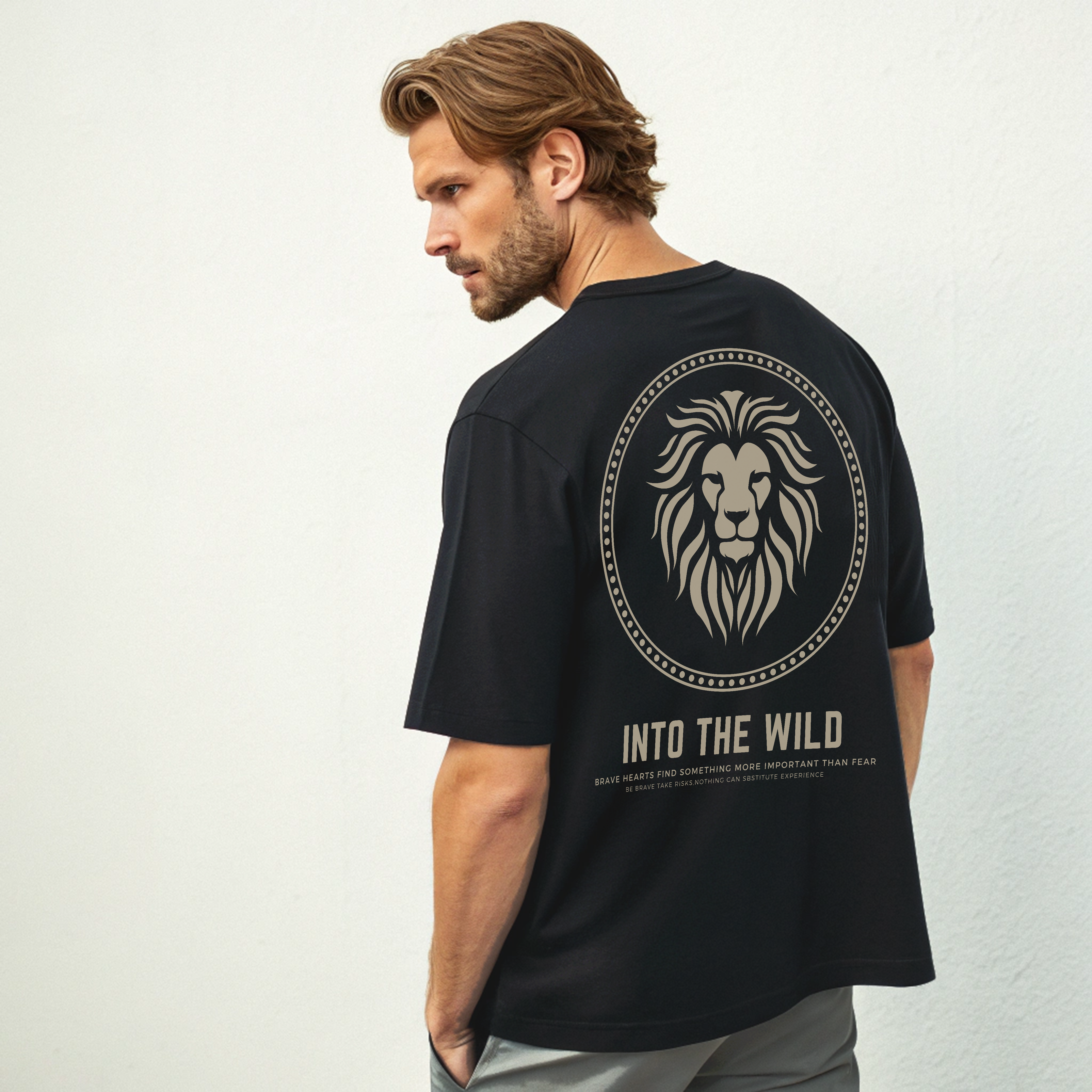 men’s oversized black tee motivational quote design