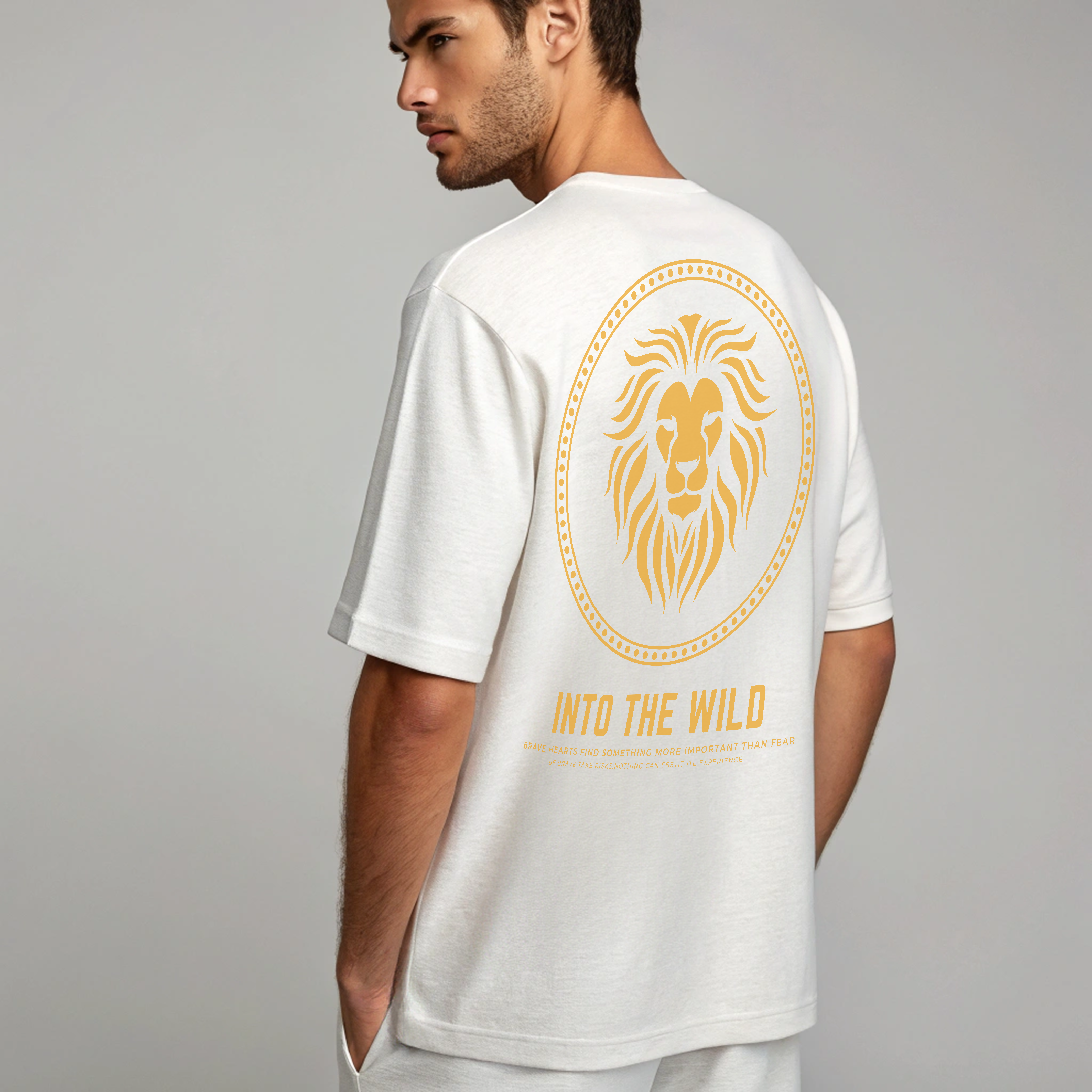 men’s oversized white round neck t-shirt motivational graphic
