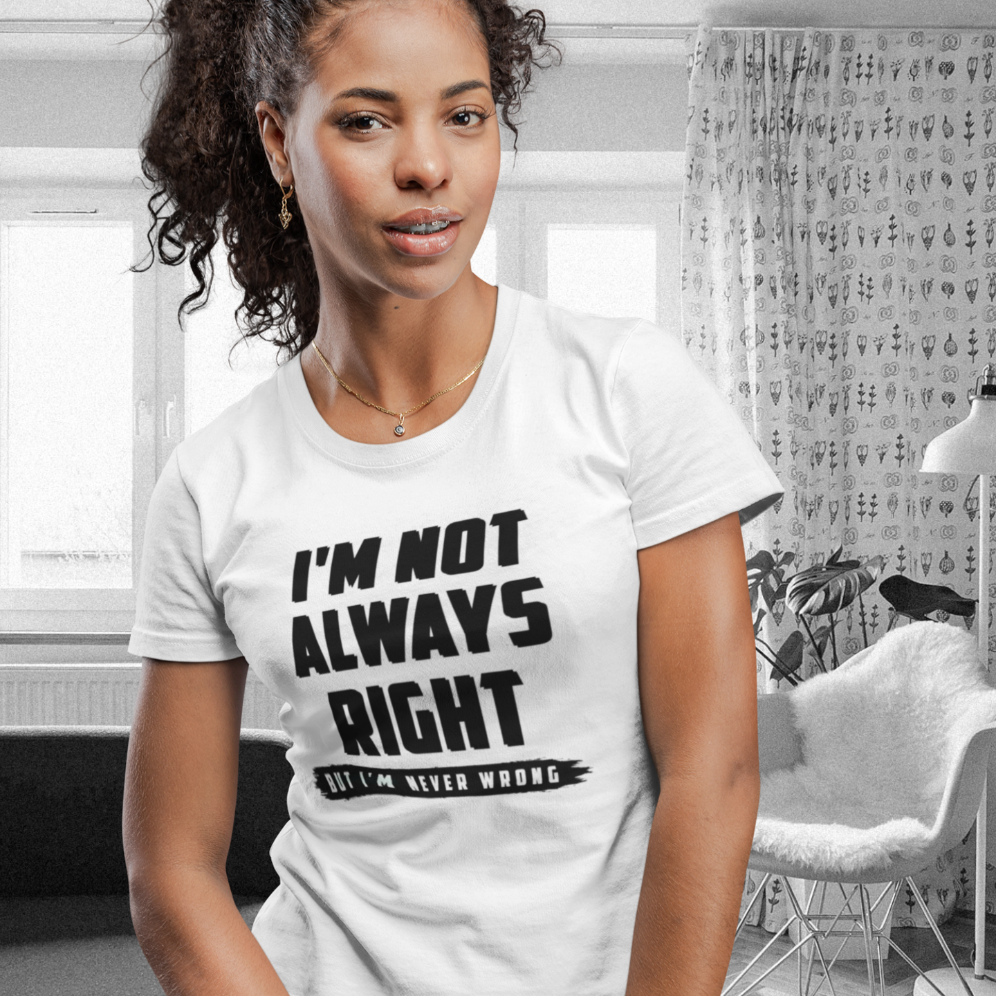 Humorous text printed round neck t-shirt for Women