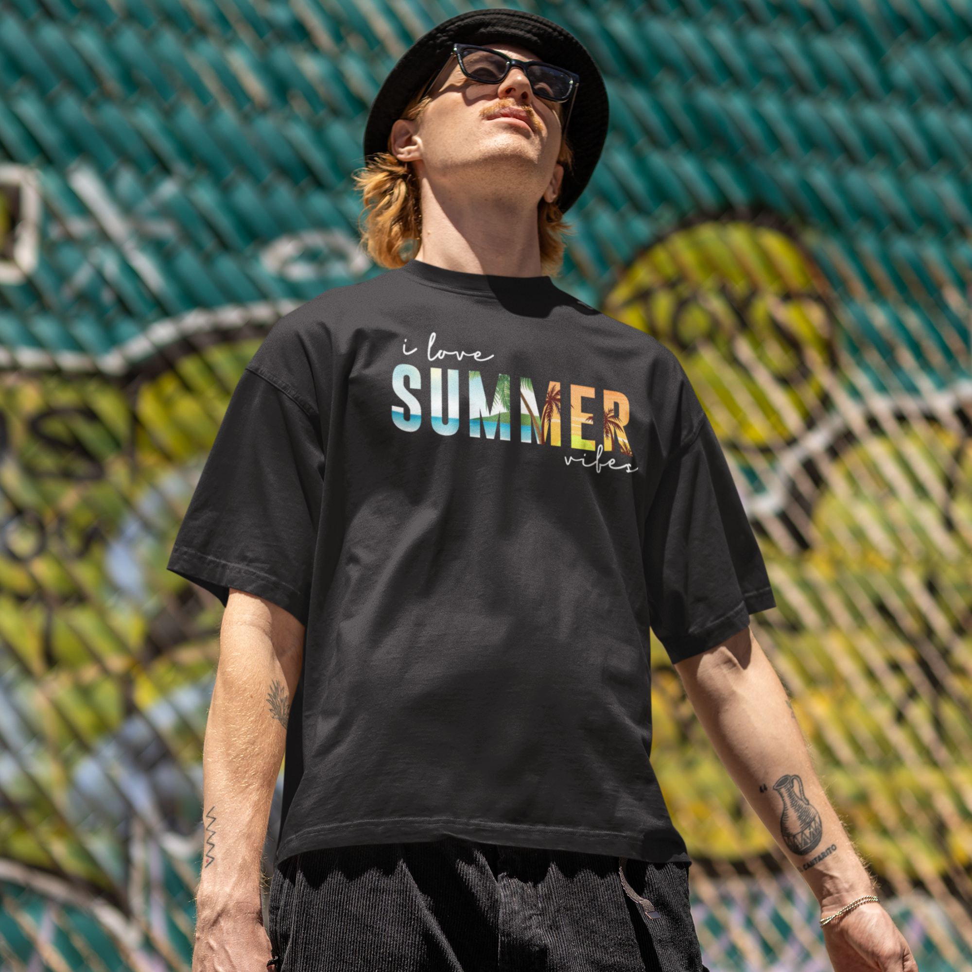 Men summer vibes special printed round neck oversized T-Shirt