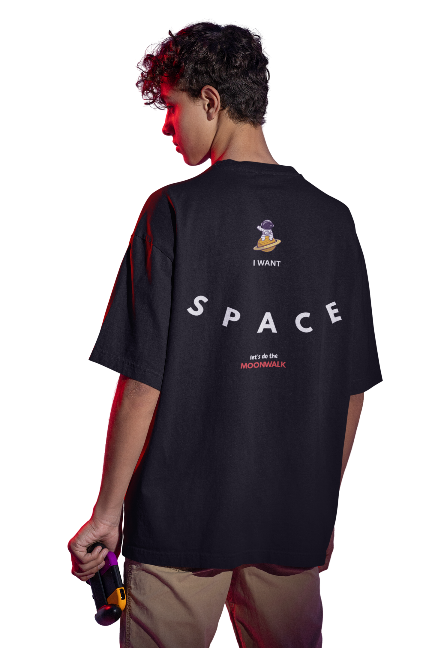 black men’s oversized round neck t-shirt space design