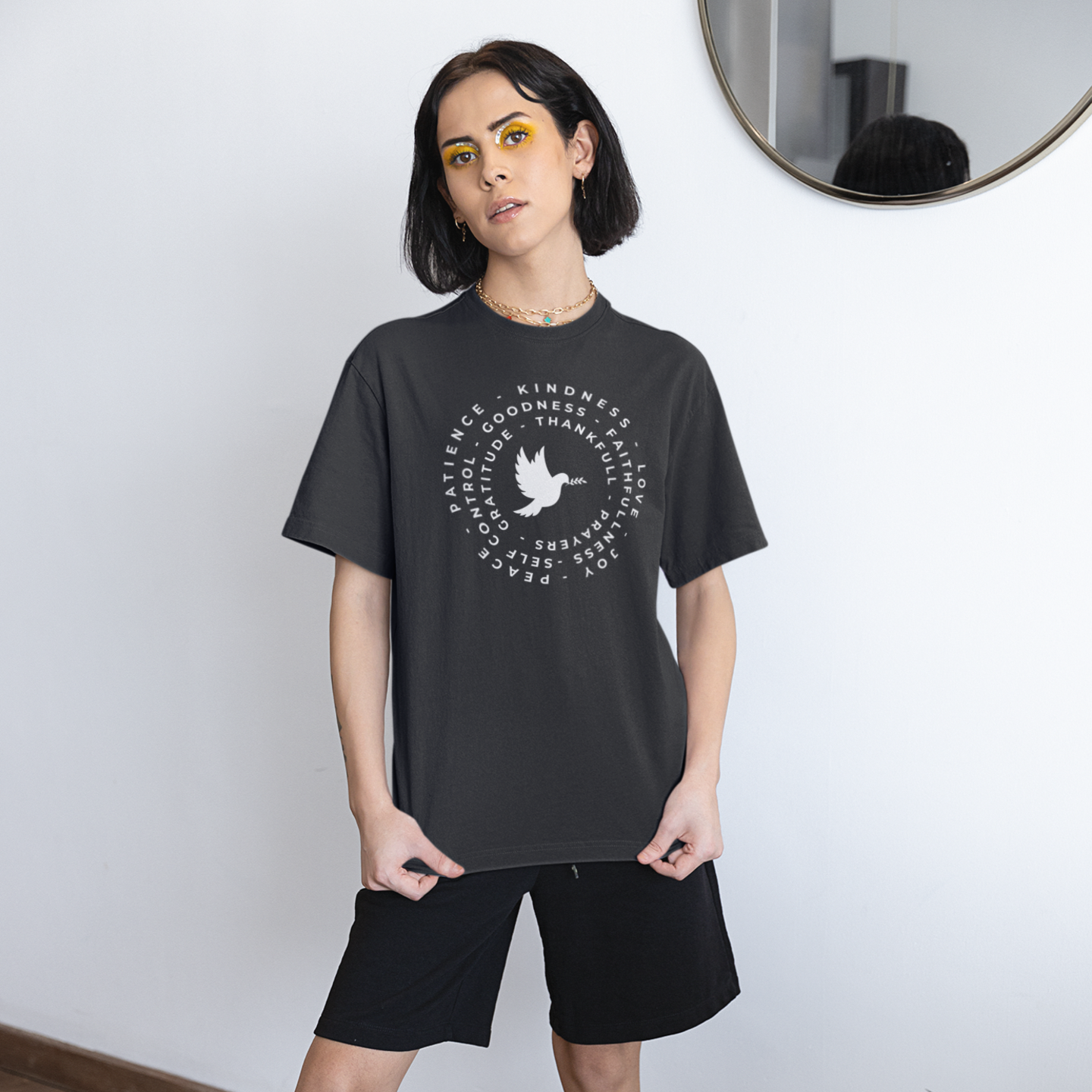 Women humor text printed oversized round neck T-shirt