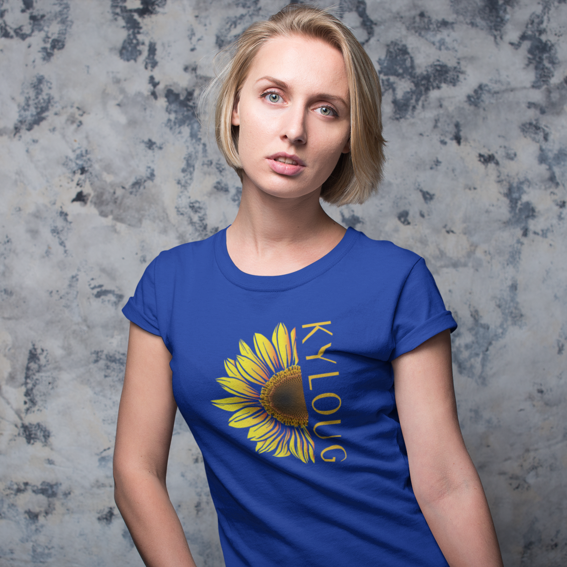 Kyloug golden sun flower printed crew neck t-shirt for Women