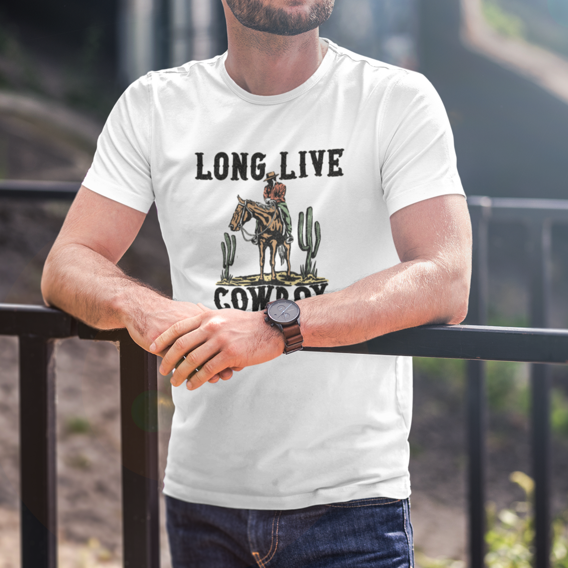 Men cow boy printed half sleeve round neck T-Shirt