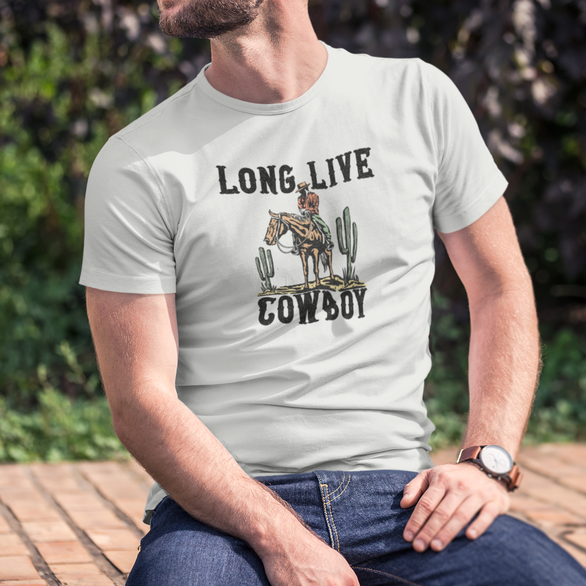 Men cow boy printed half sleeve round neck T-Shirt