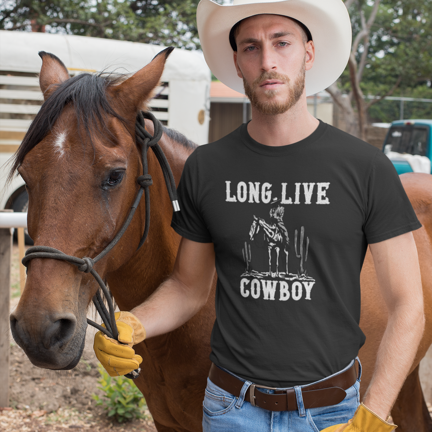 Men cow boy printed half sleeve round neck T-Shirt