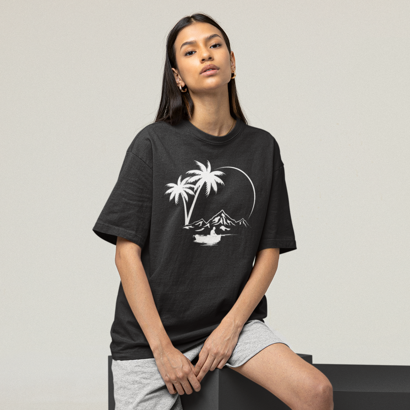 Women summer vacation special printed round neck oversized T-Shirt