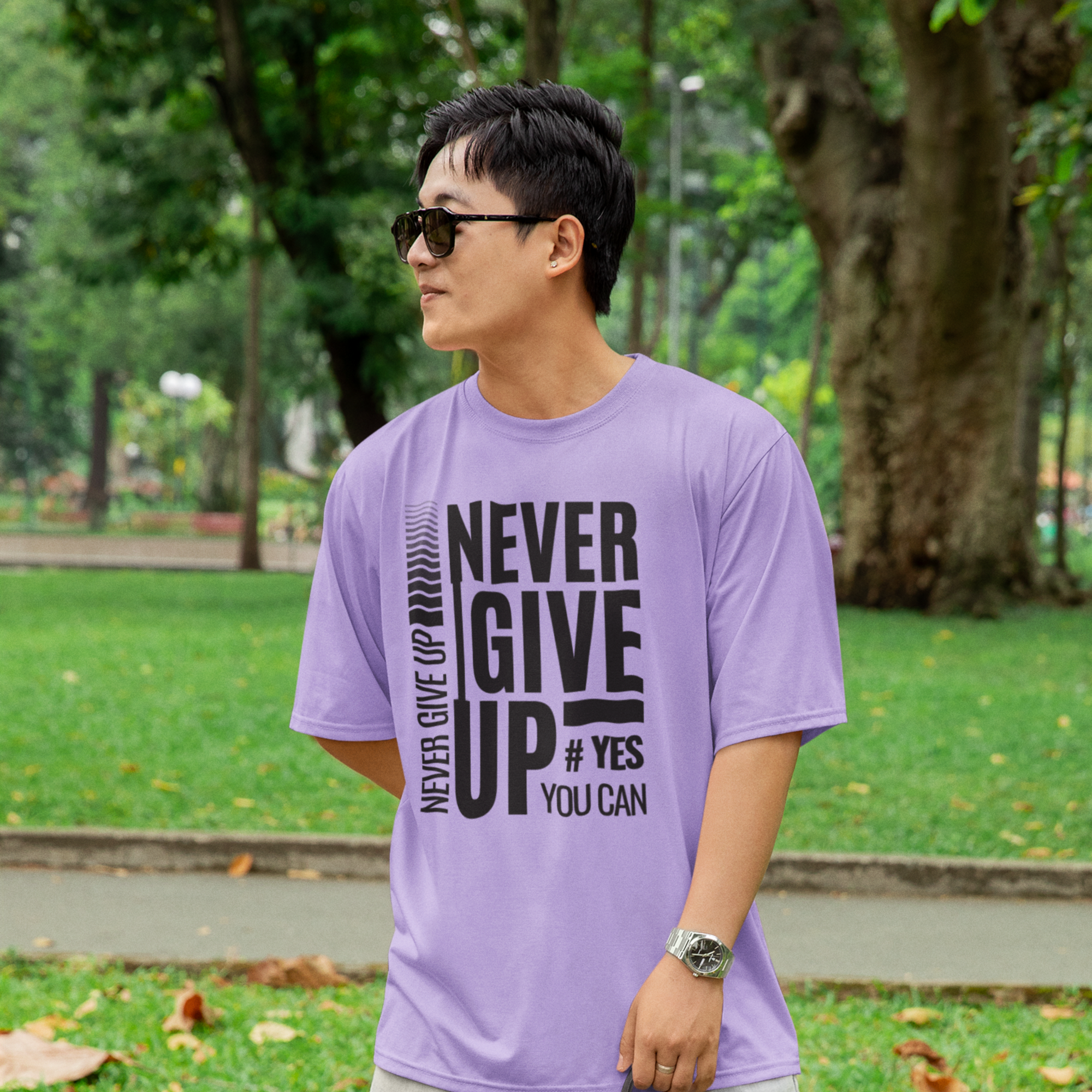 Men motivational text printed oversized T-shirt