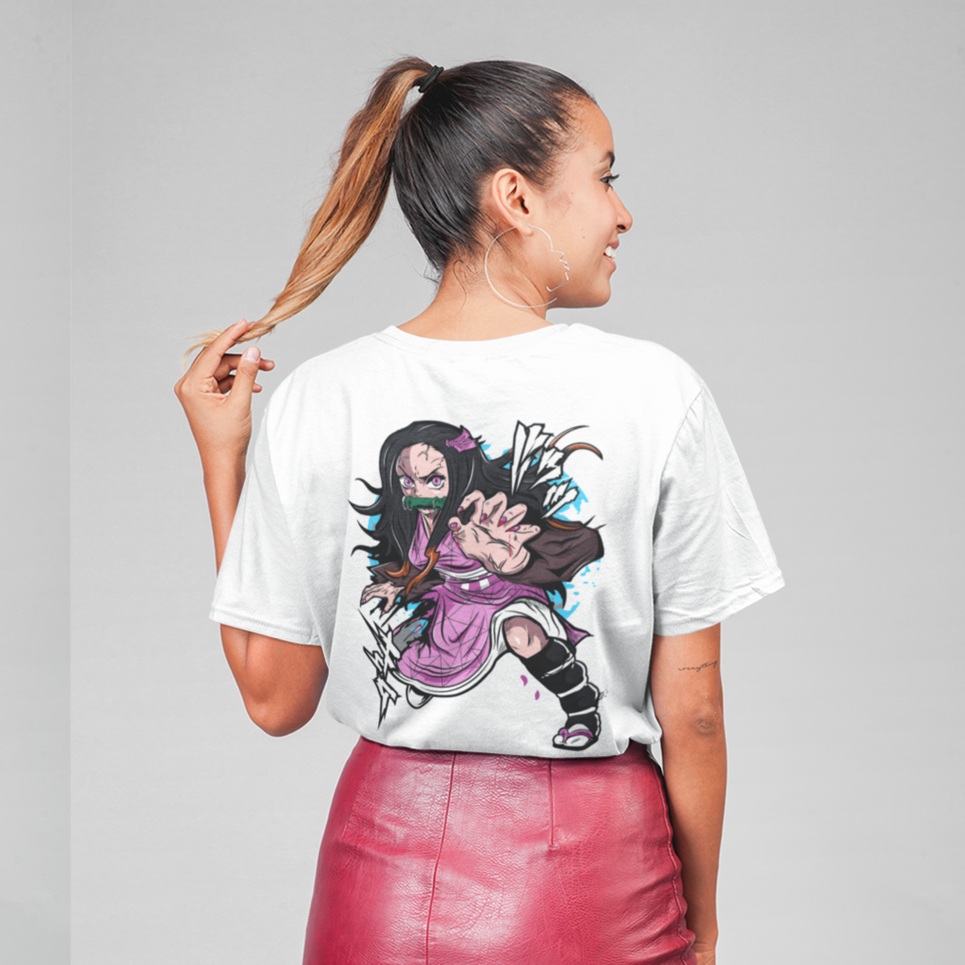 Women Nezuko kamado demon slayer back printed oversized Tee