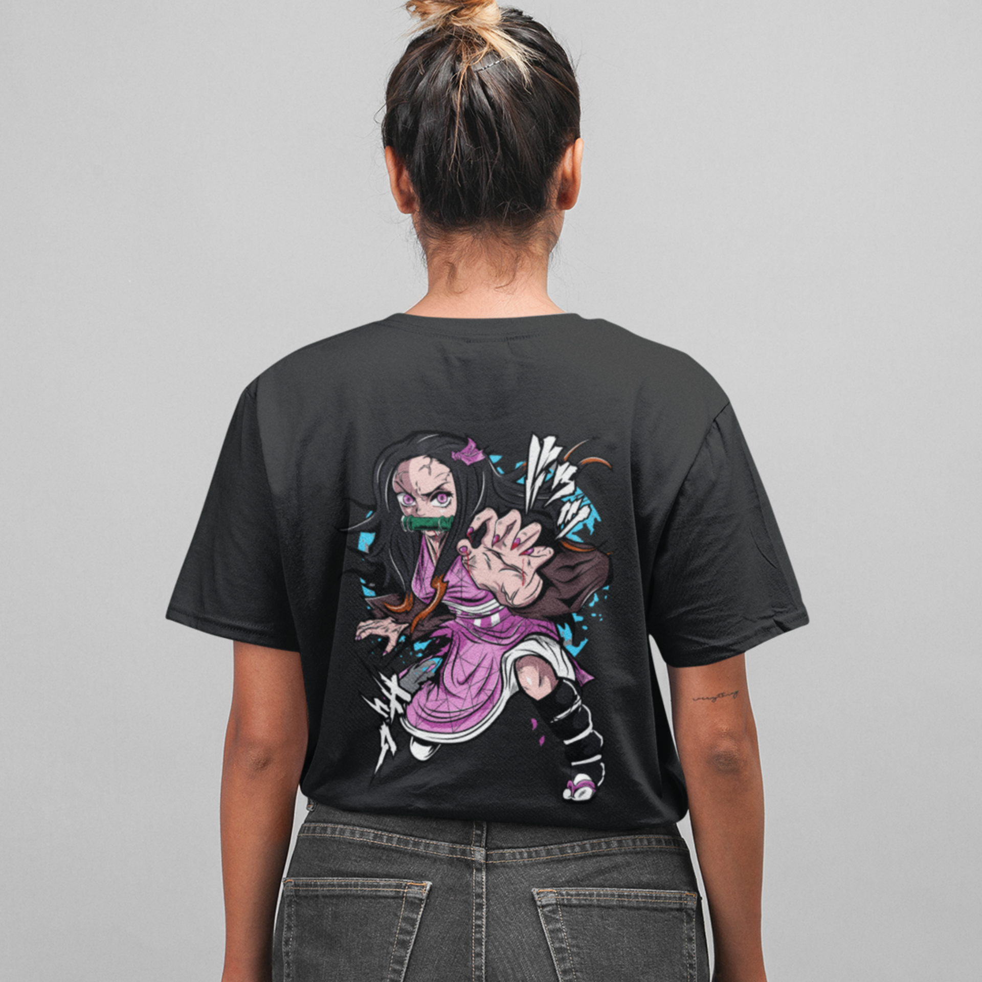 Women Nezuko kamado demon slayer back printed oversized Tee