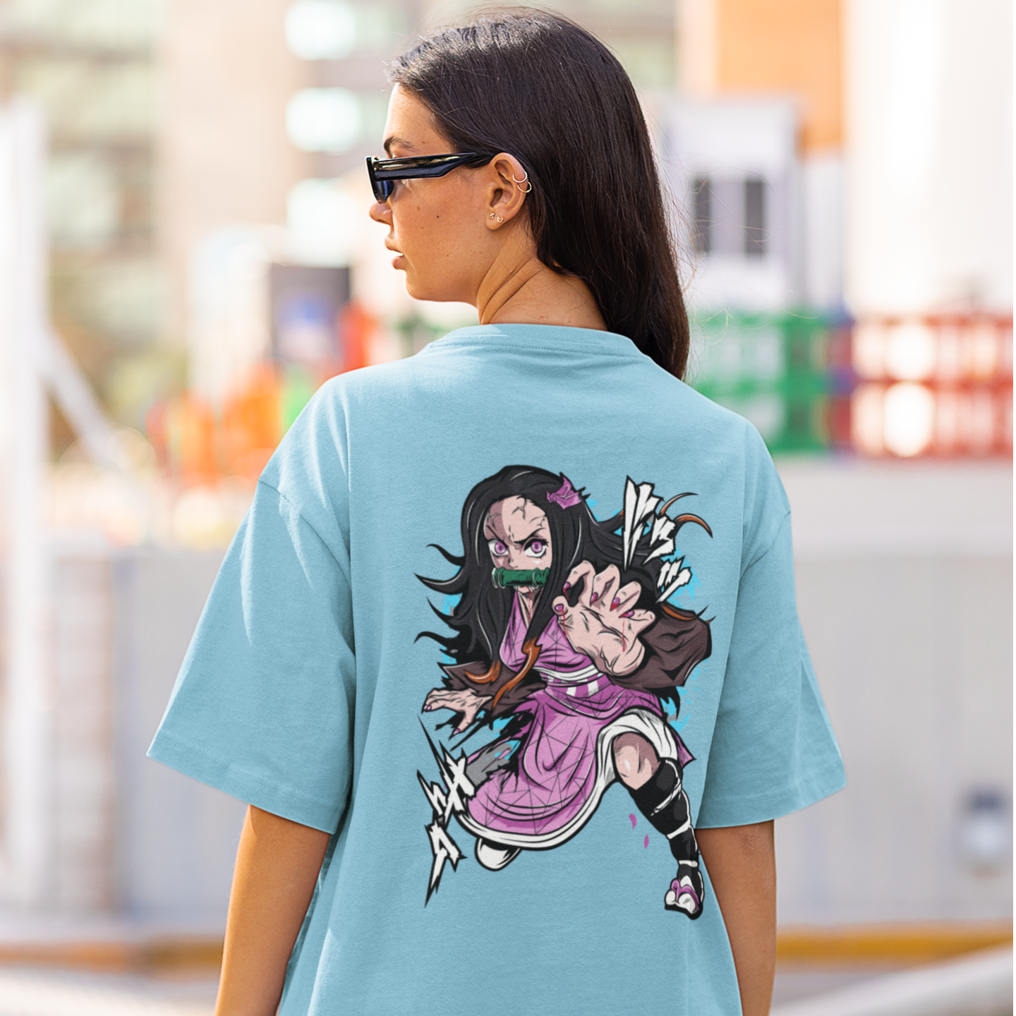 Women Nezuko kamado demon slayer back printed oversized Tee