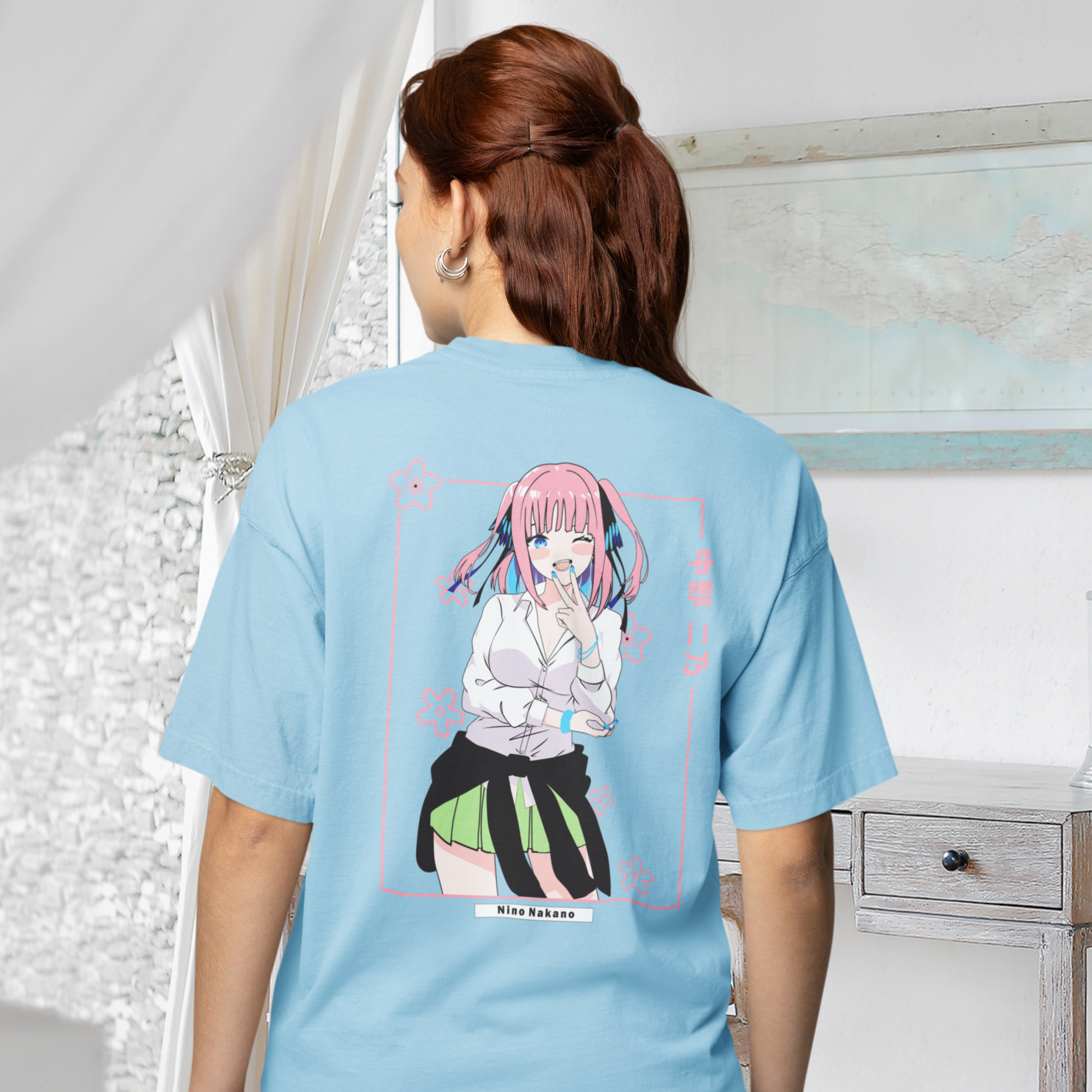 Women Nino nakano anime back printed oversized tee