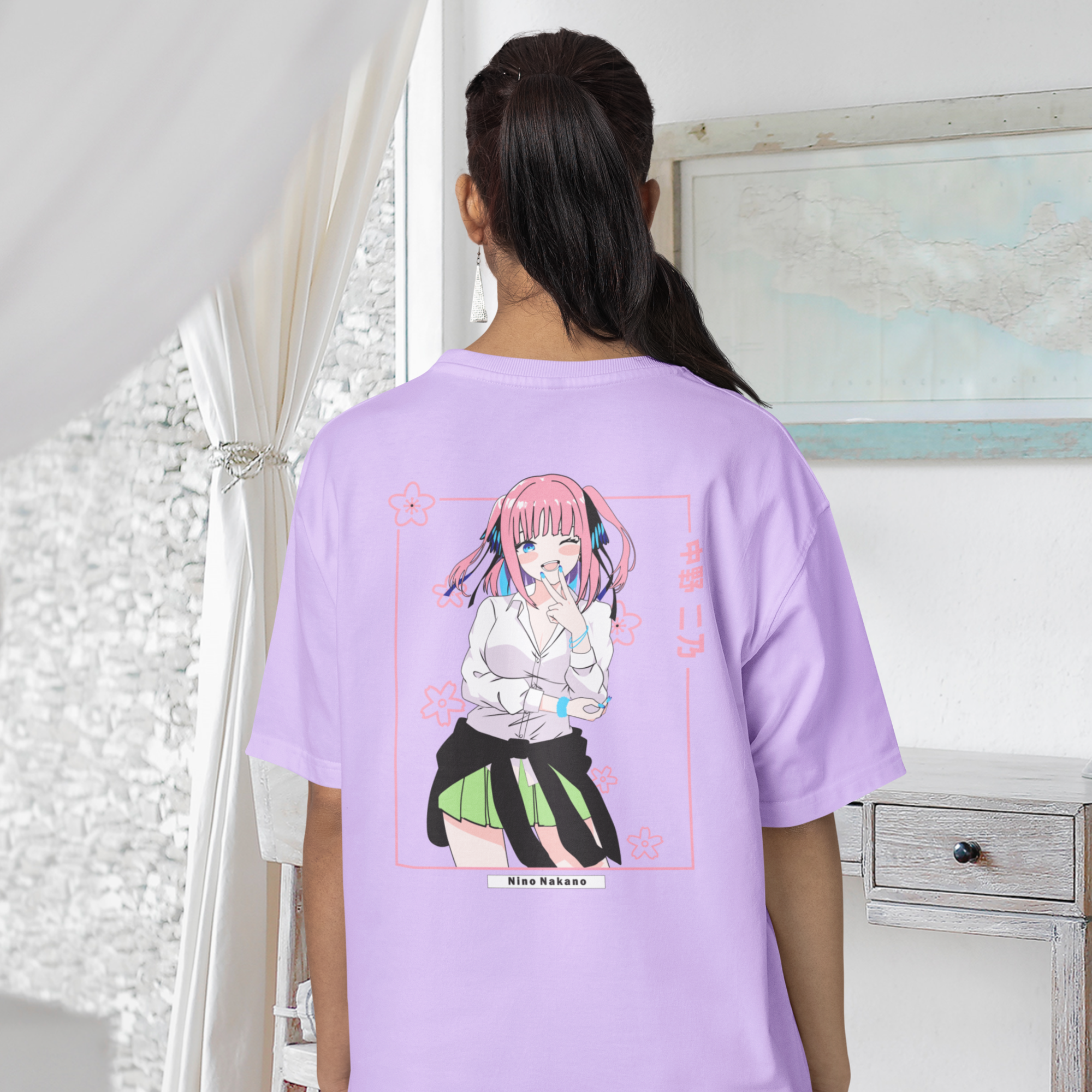 Women Nino nakano anime back printed oversized tee