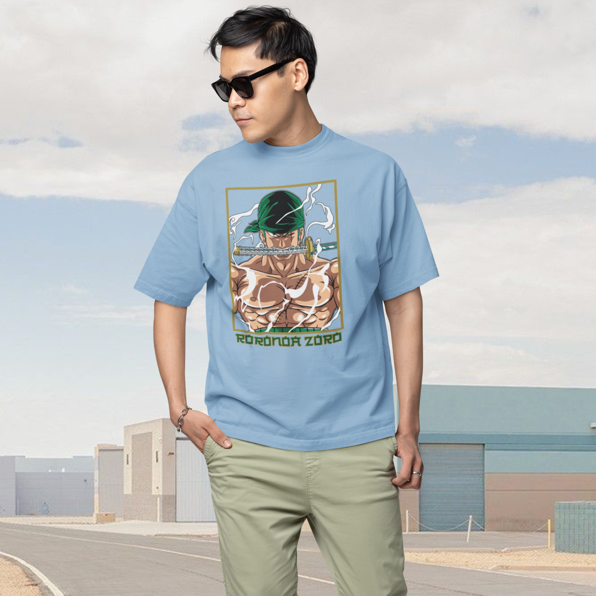 Men Roronoa zoro Graphic printed oversized Tee