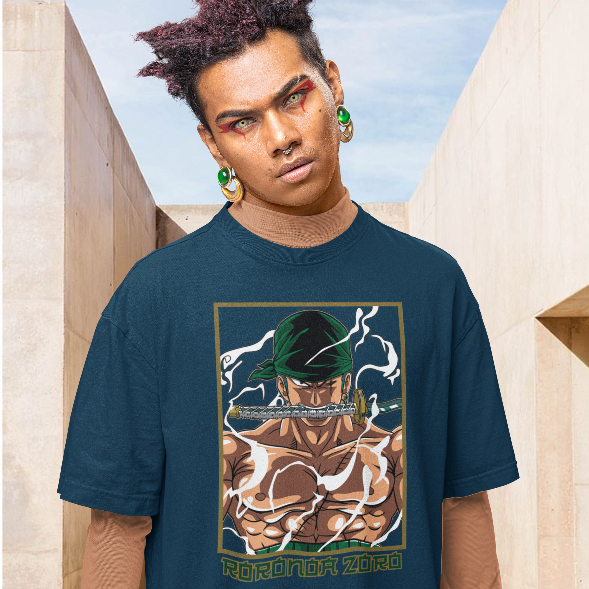 Men Roronoa zoro Graphic printed oversized Tee