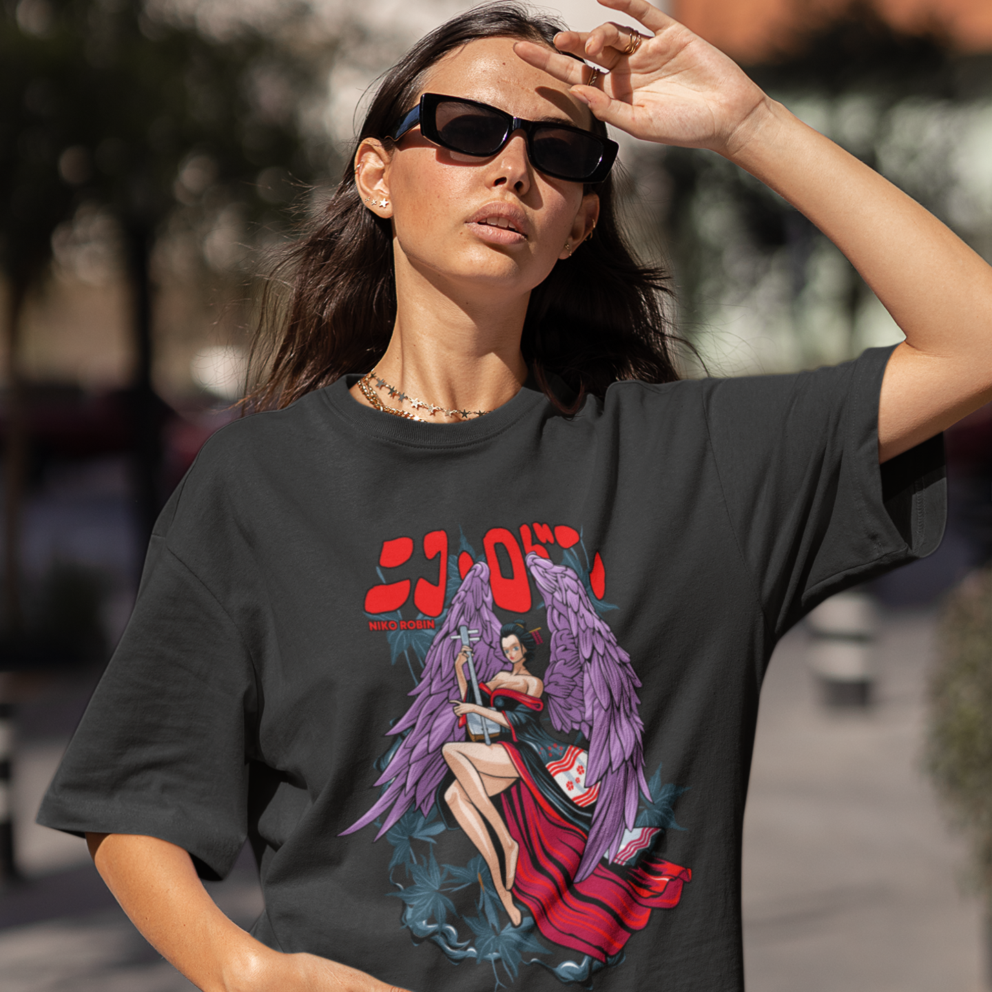 Women nico robin graphic printed crew neck oversized Tee