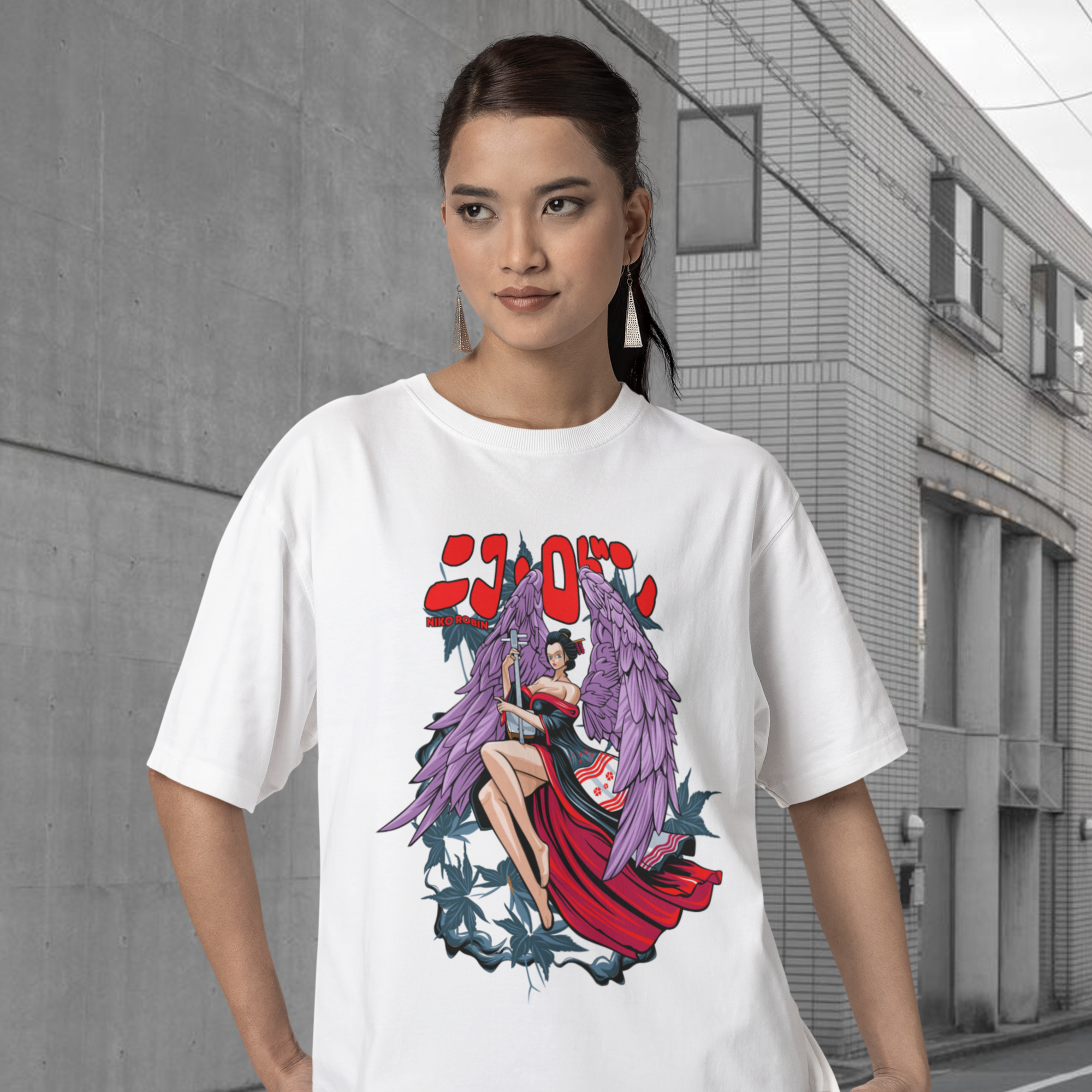 Women nico robin graphic printed crew neck oversized Tee