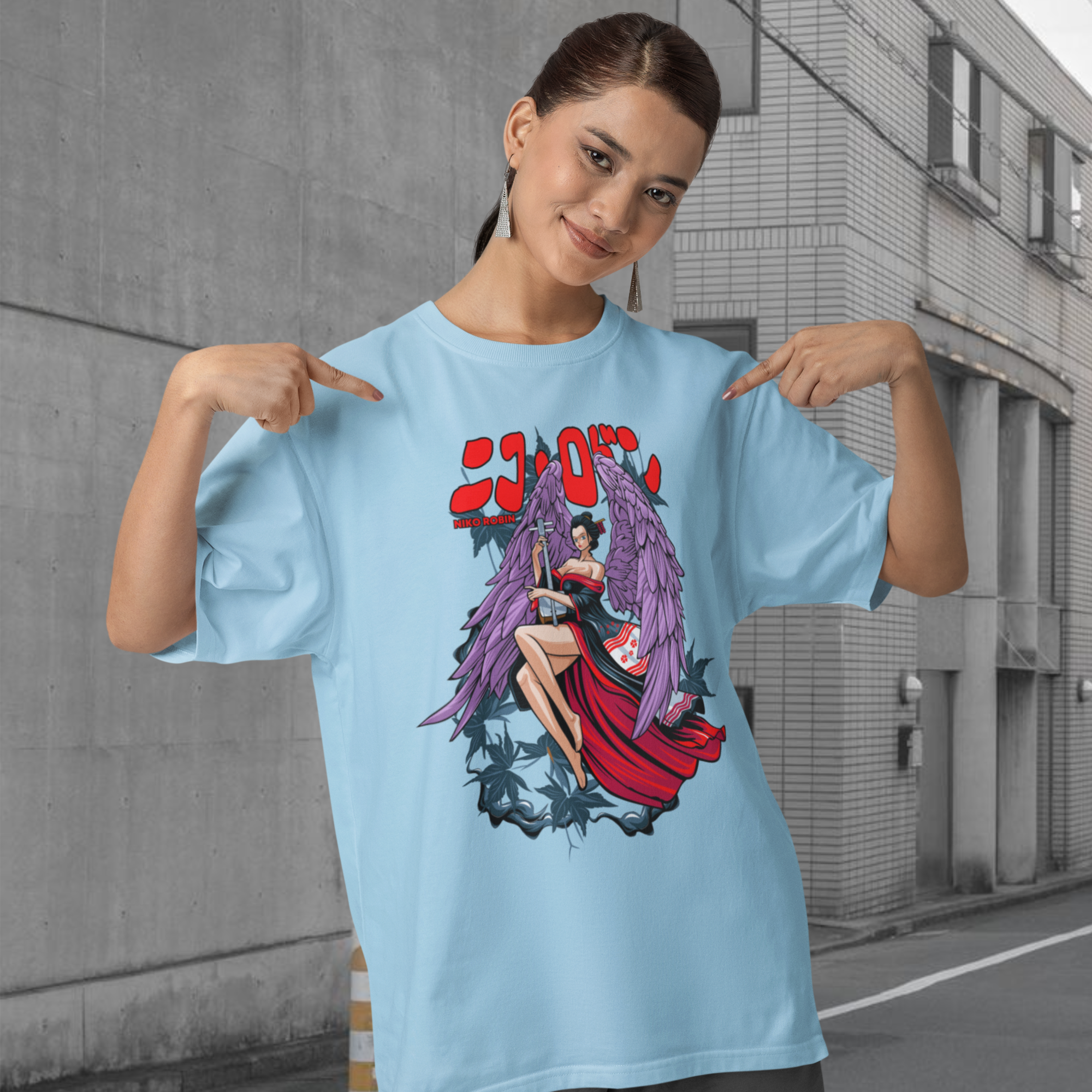 Women nico robin graphic printed crew neck oversized Tee