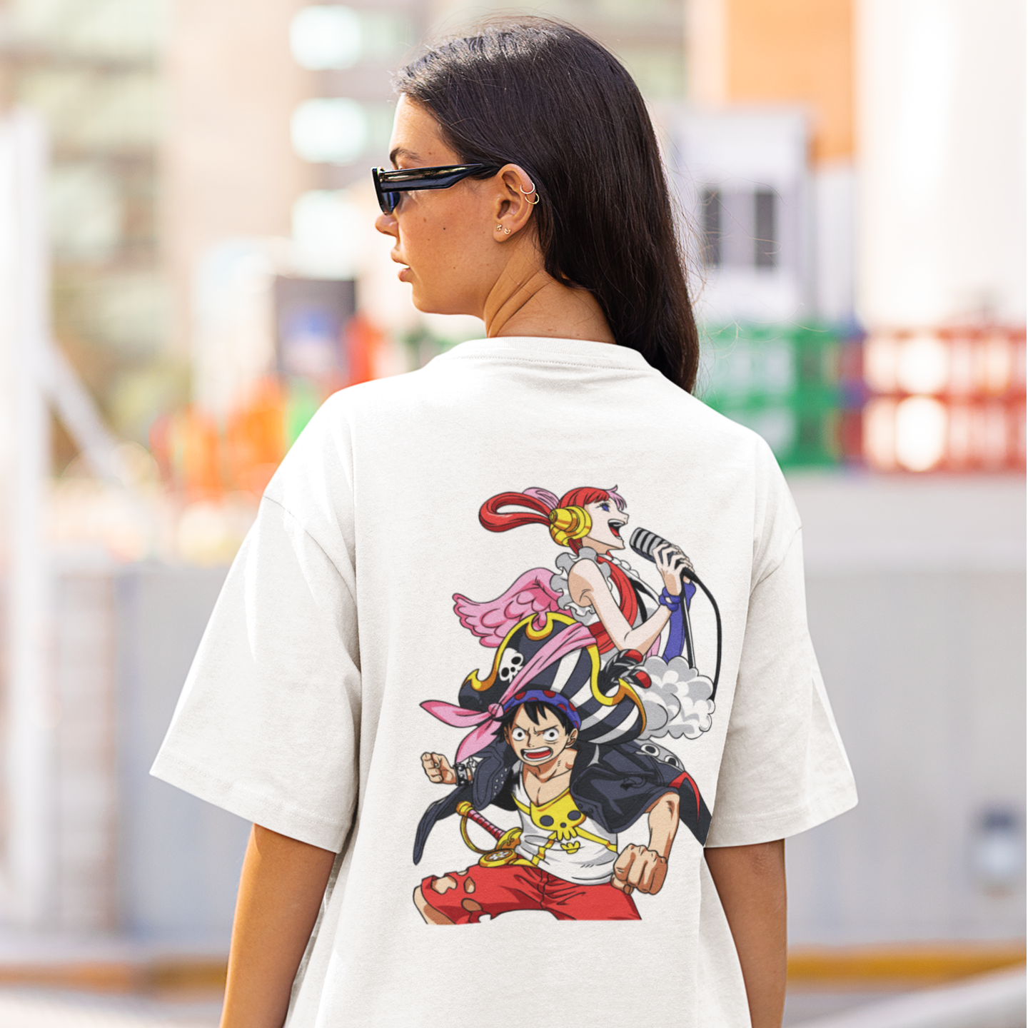 Women Uta & Luffy graphic back printed oversized Tee