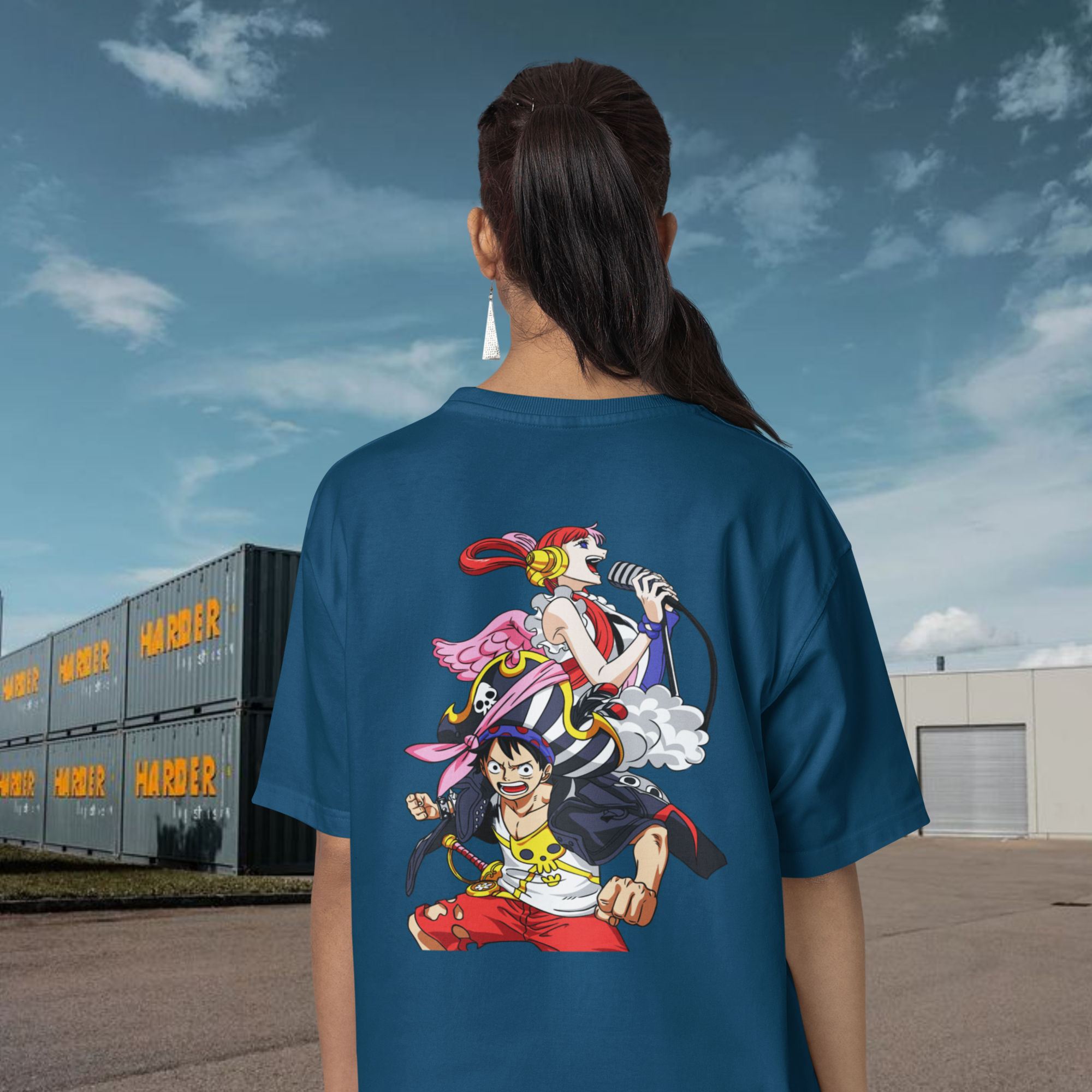 Women Uta & Luffy graphic back printed oversized Tee