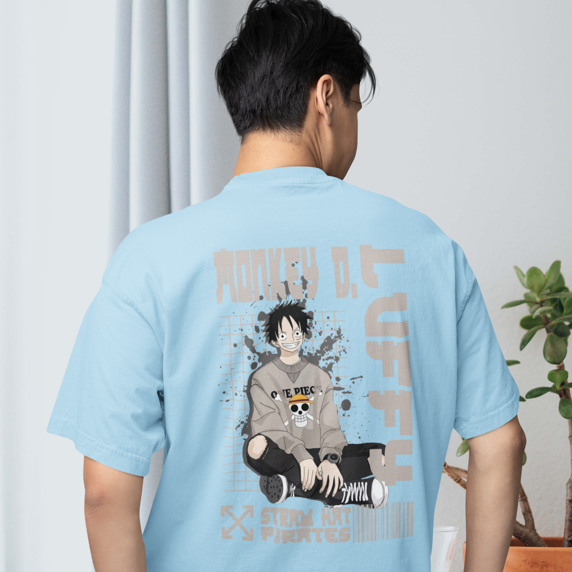 Men Monkey d luffy onepiece graphic back printed oversized Tee