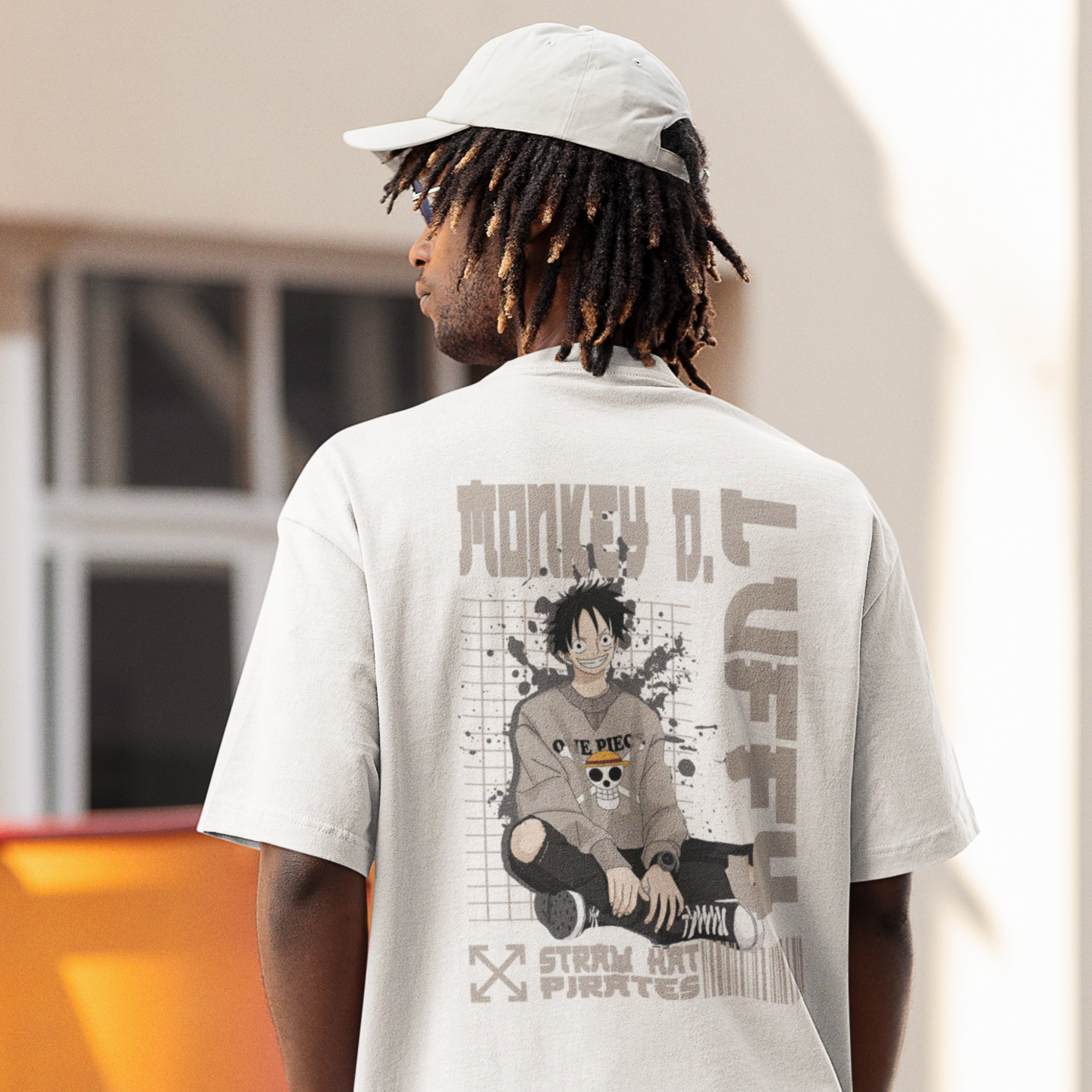 Men Monkey d luffy onepiece graphic back printed oversized Tee