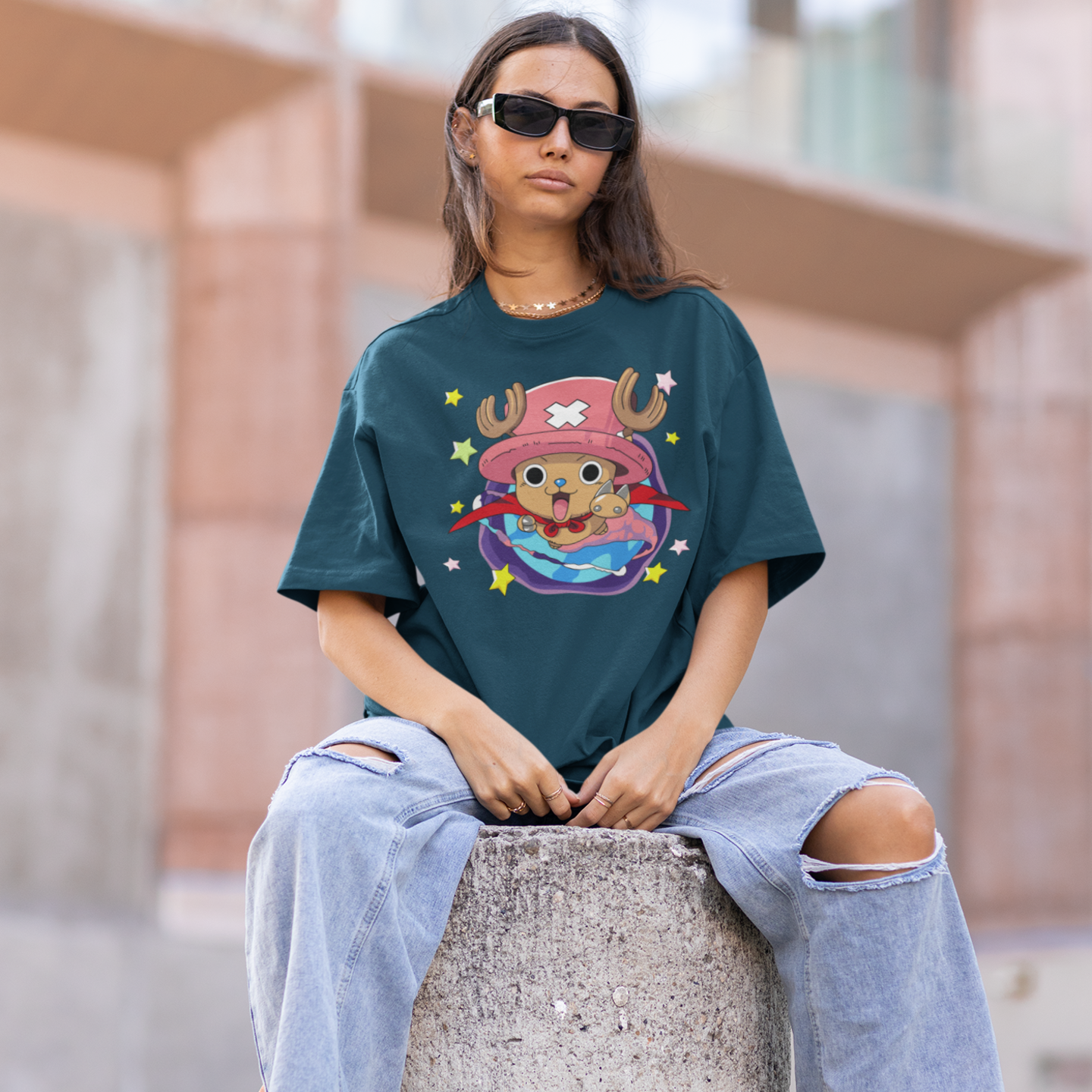 Women tony tony chopper Graphic printed Oversized Tee