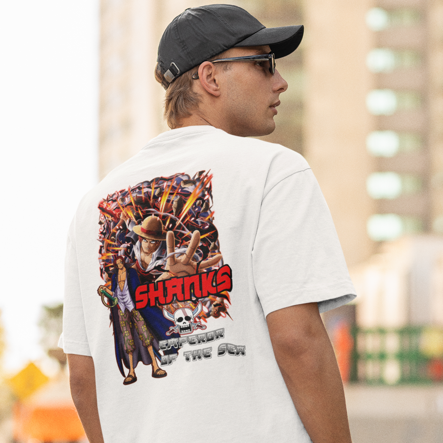 Men Shanks onepeace graphic back printed oversized Tee