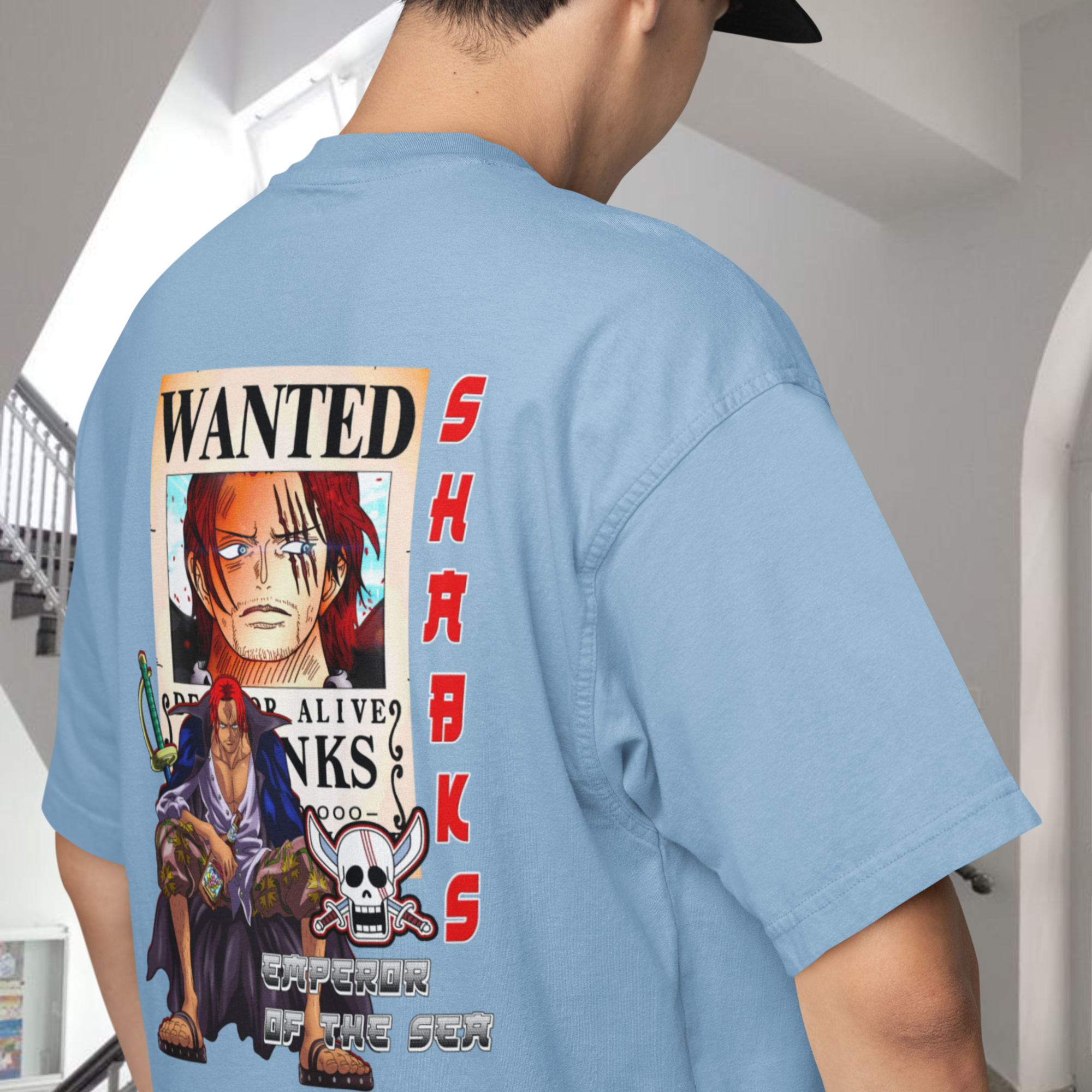 Men Shanks onepeace graphic back printed oversized Tee