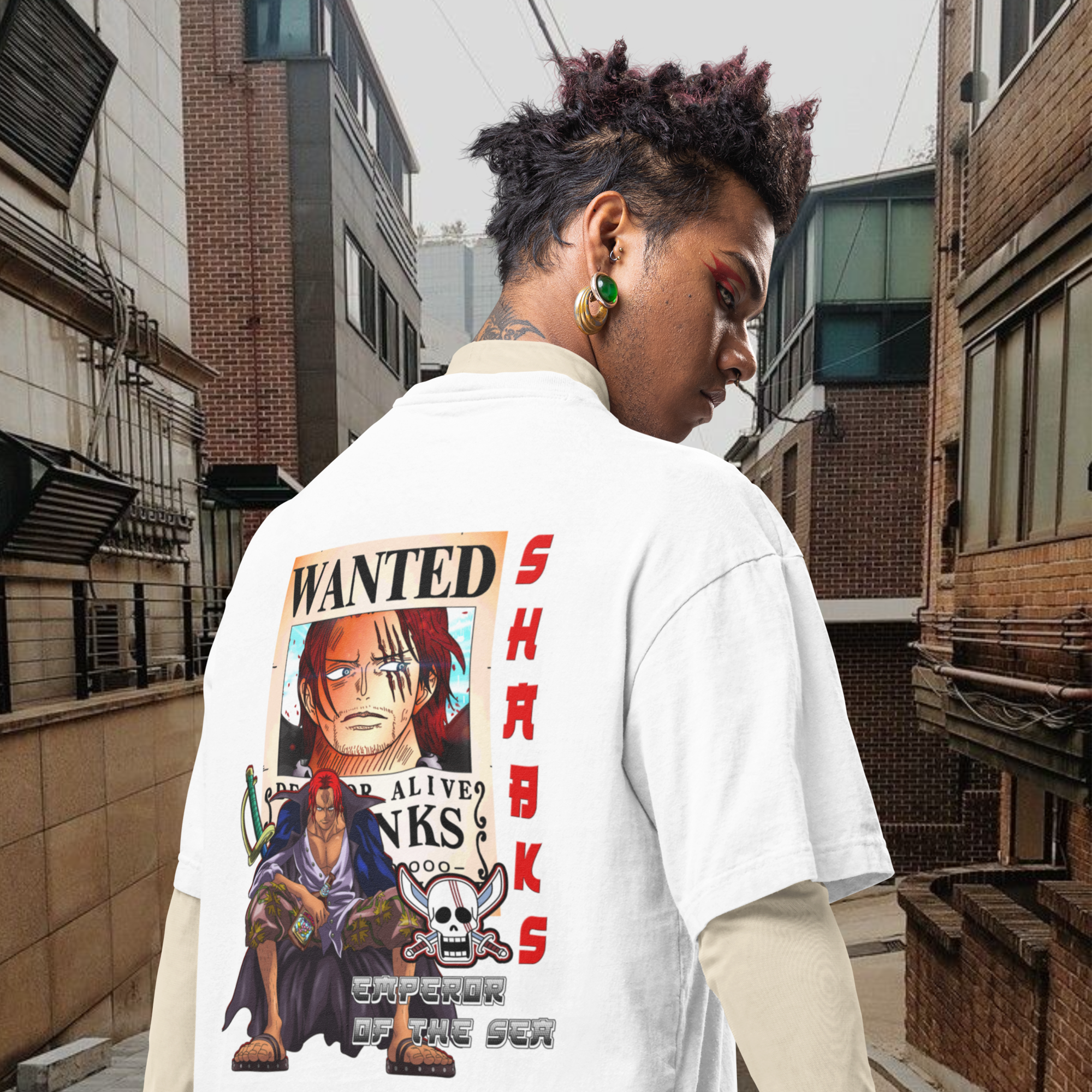 Men Shanks onepeace graphic back printed oversized Tee