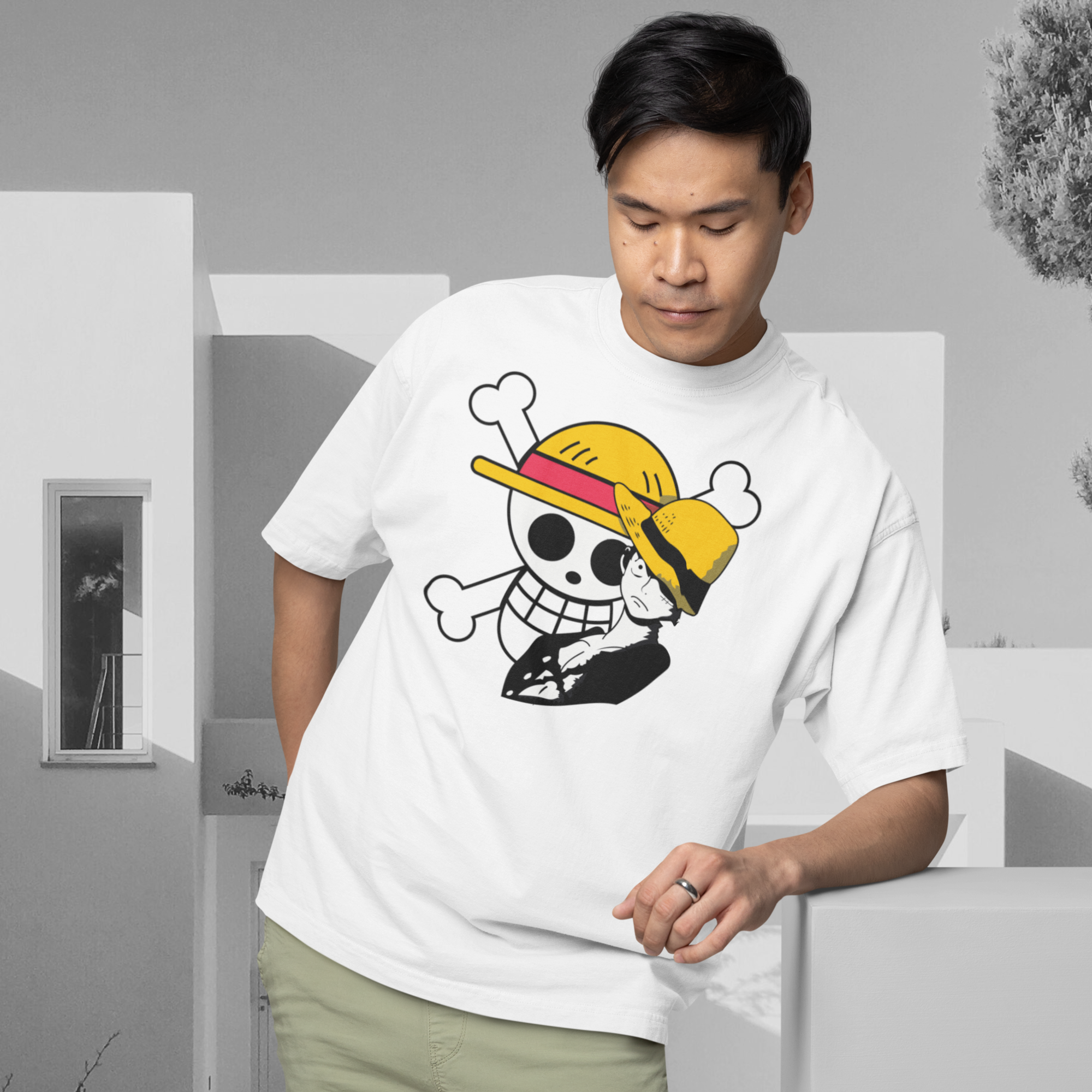 Men Monkey D-luffy graphic printed oversized Tee