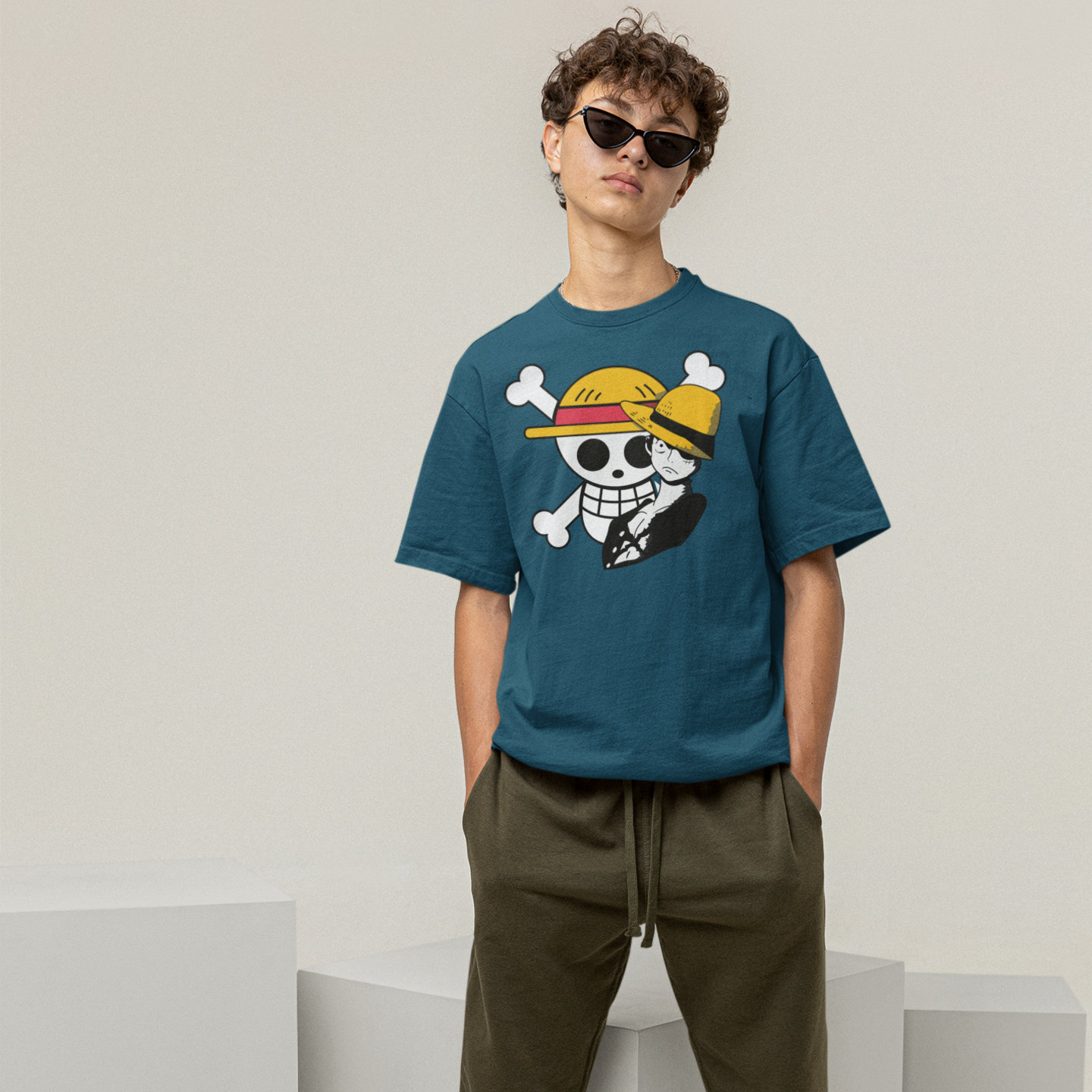 Men Monkey D-luffy graphic printed oversized Tee