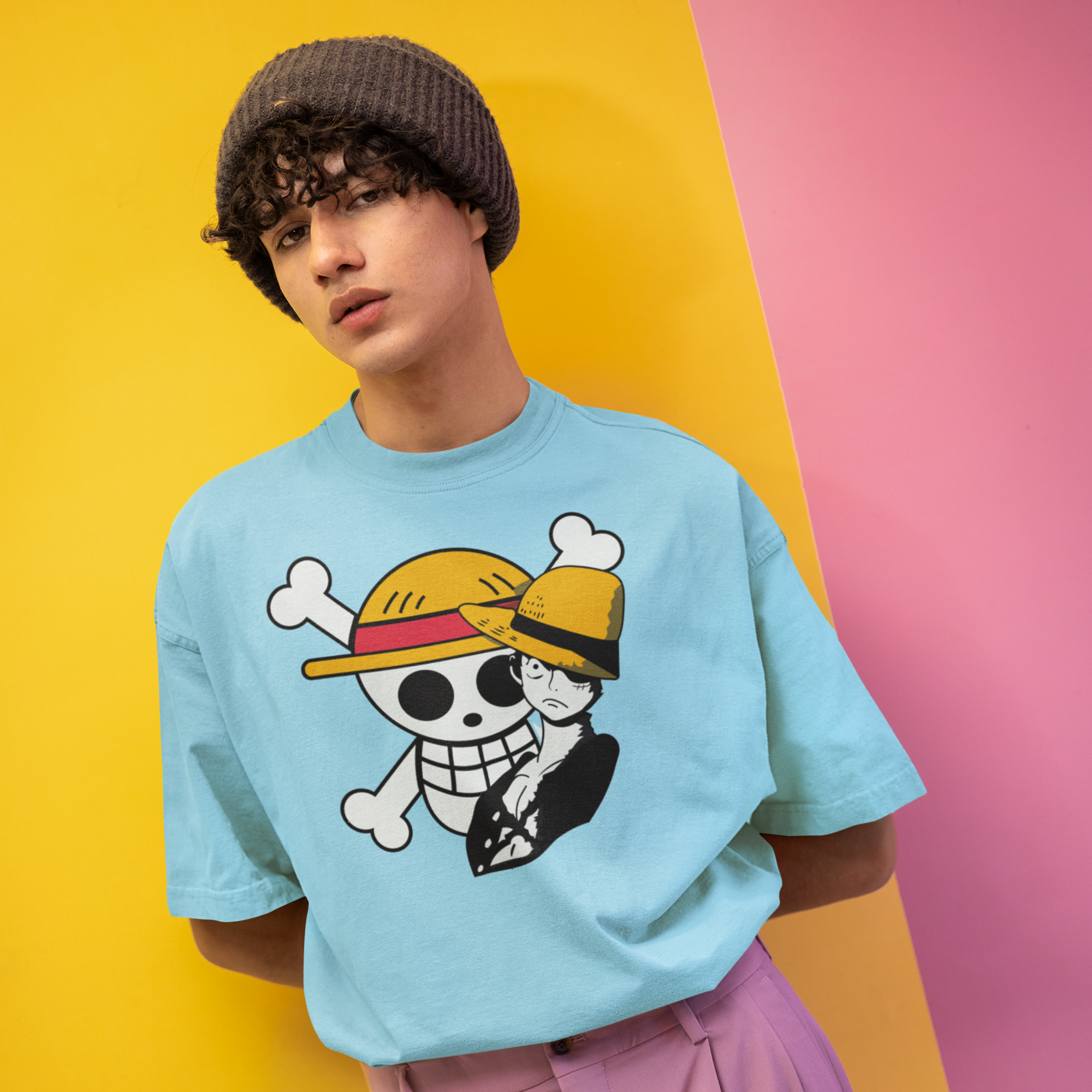 Men Monkey D-luffy graphic printed oversized Tee