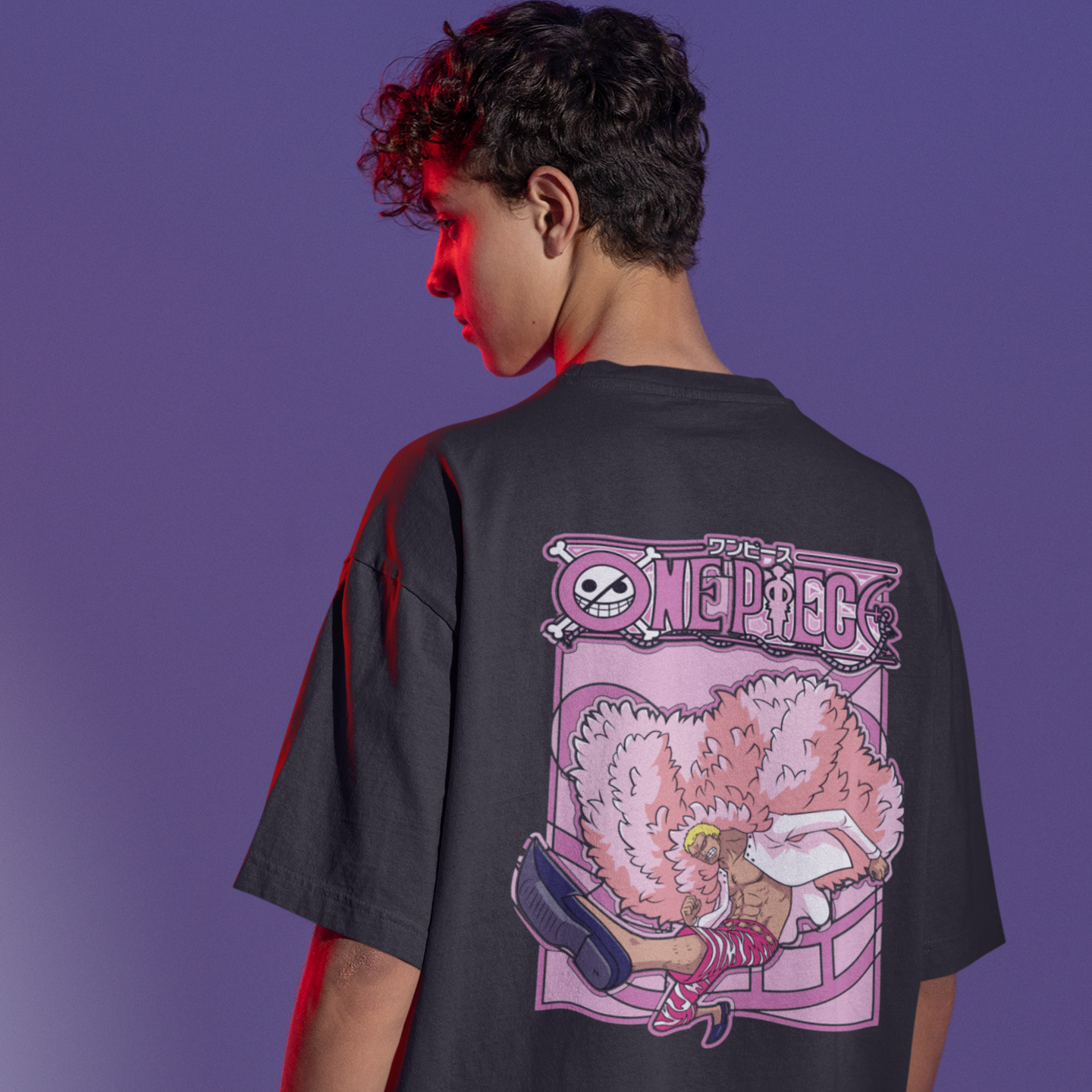 Men Donquixote king Doflamingo Graphic back printed oversized Tee.