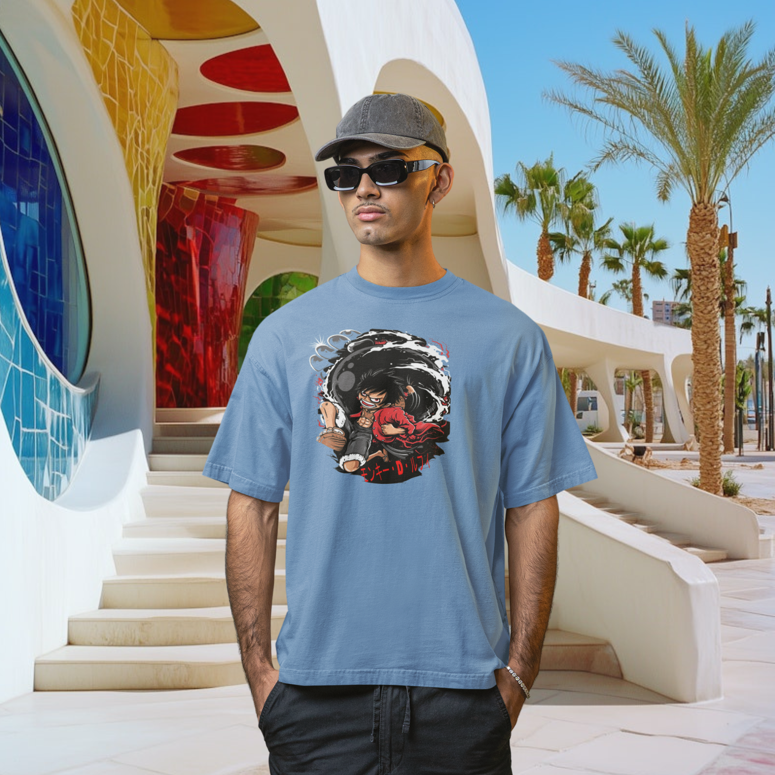 Men monkey d-luffy graphic printed oversized Tee
