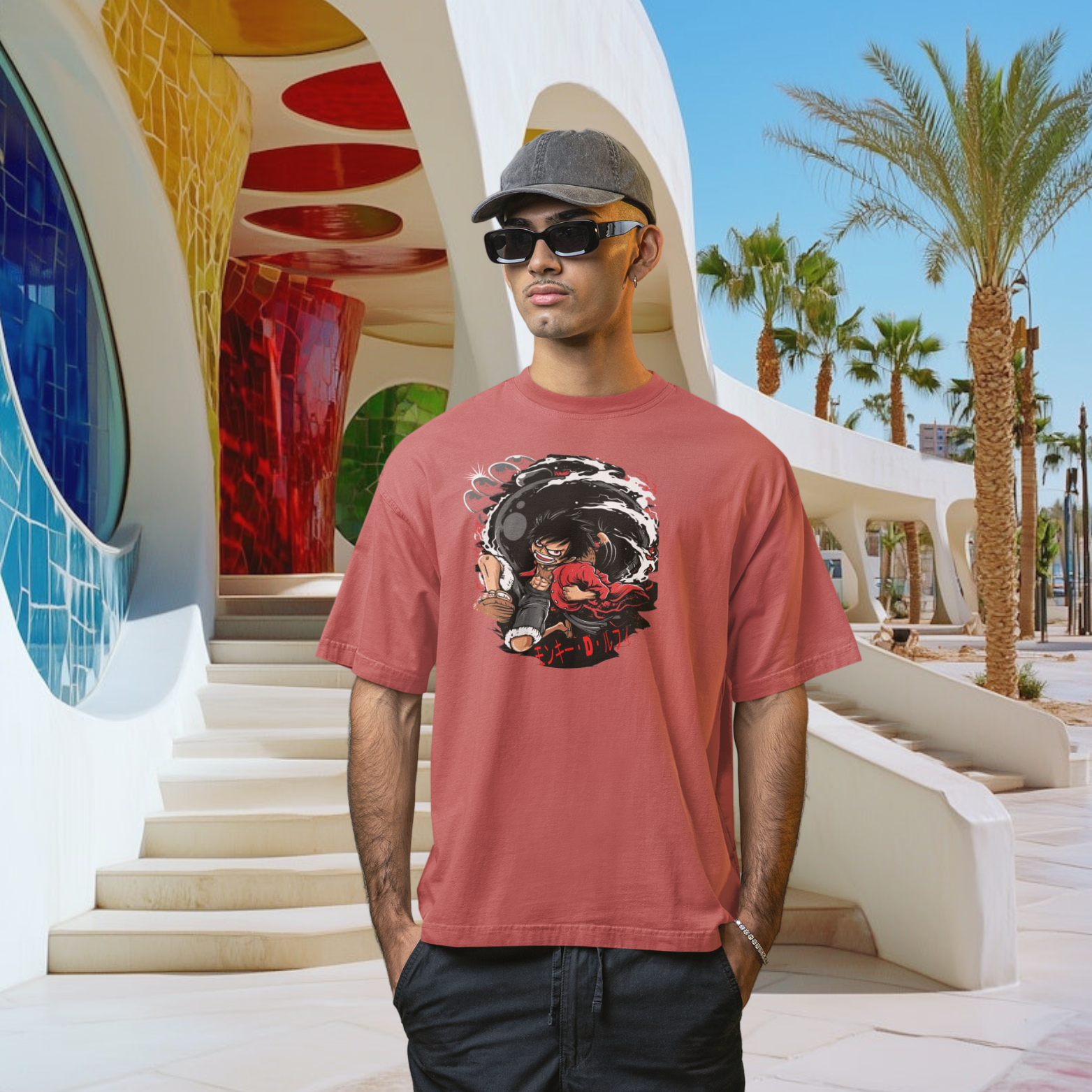 Men monkey d-luffy graphic printed oversized Tee