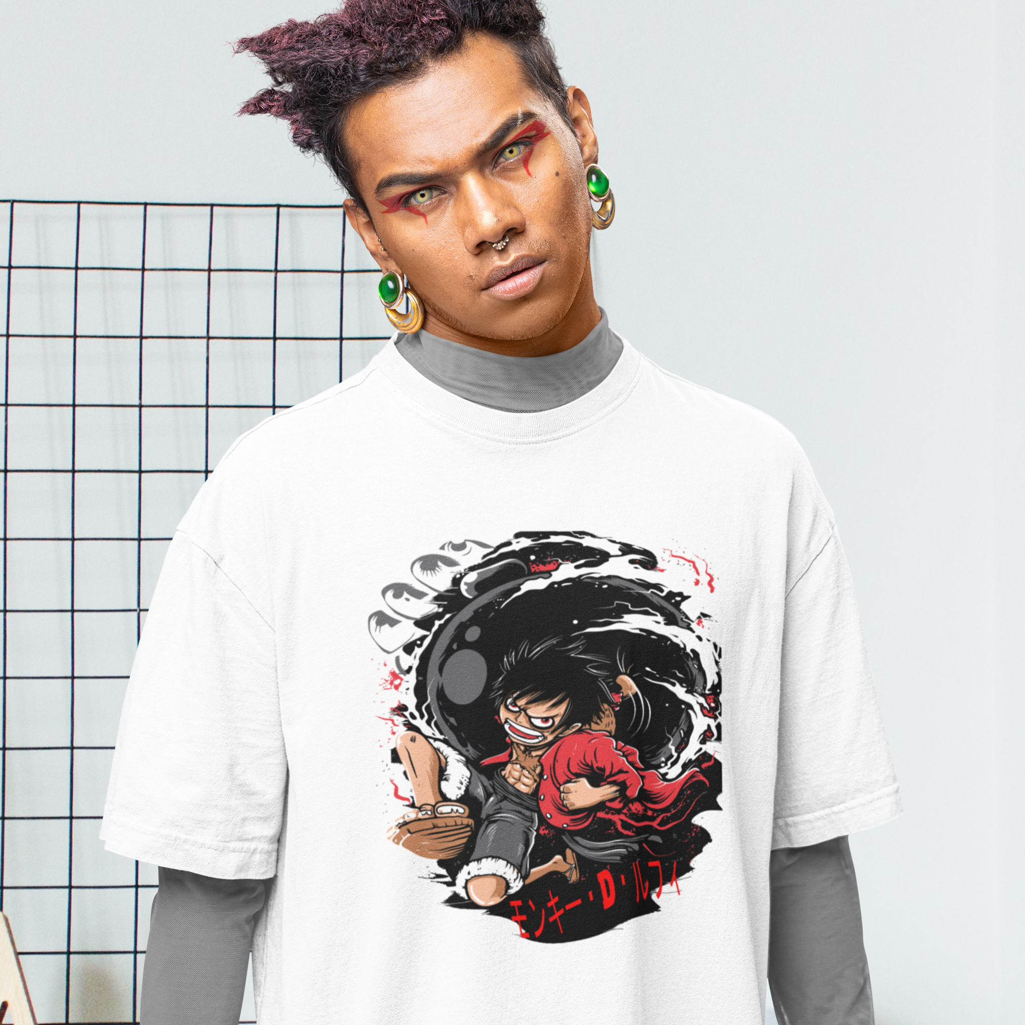 Men monkey d-luffy graphic printed oversized Tee