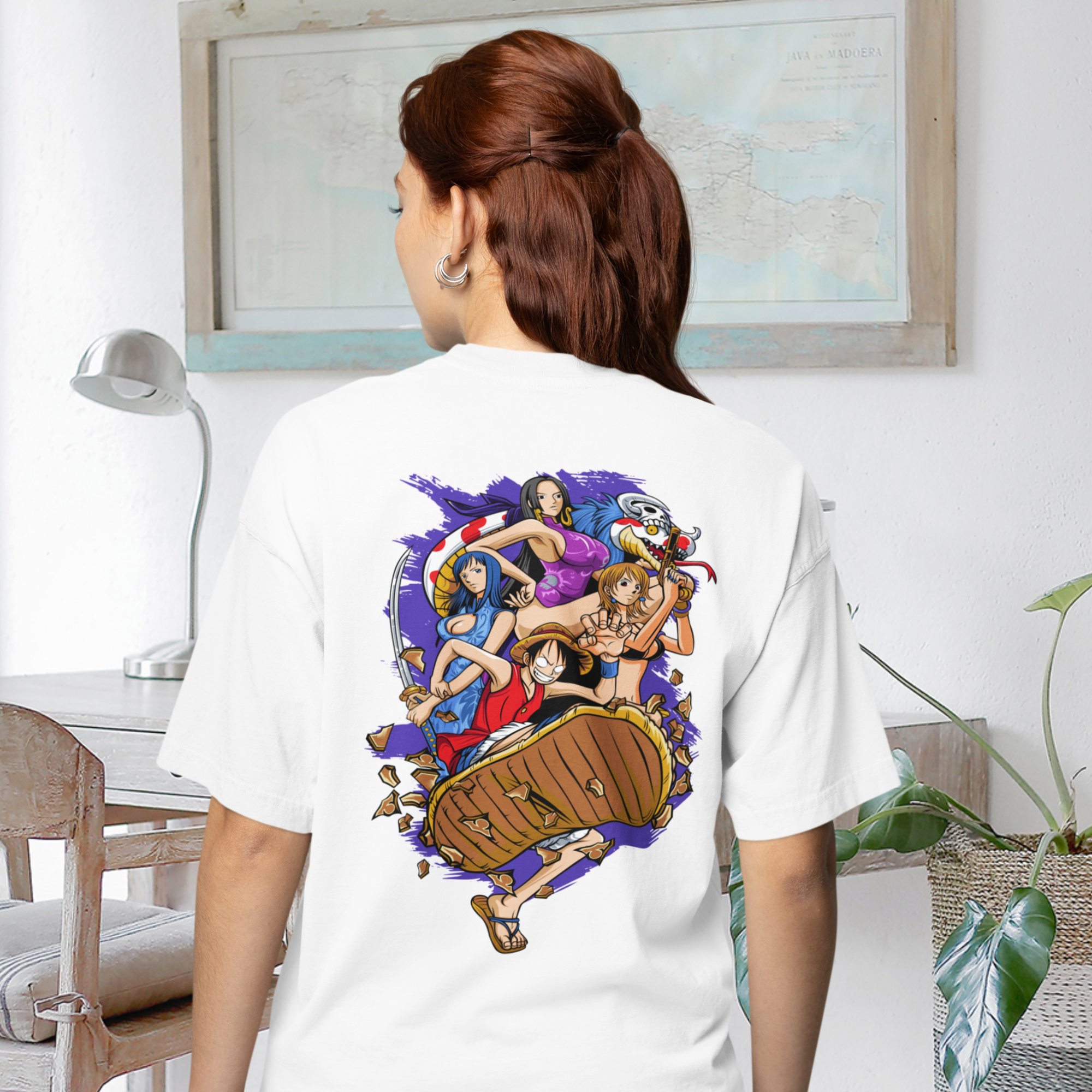 Women Pirate crew, luffy, Nami, robin, boa graphic back printed oversized tee