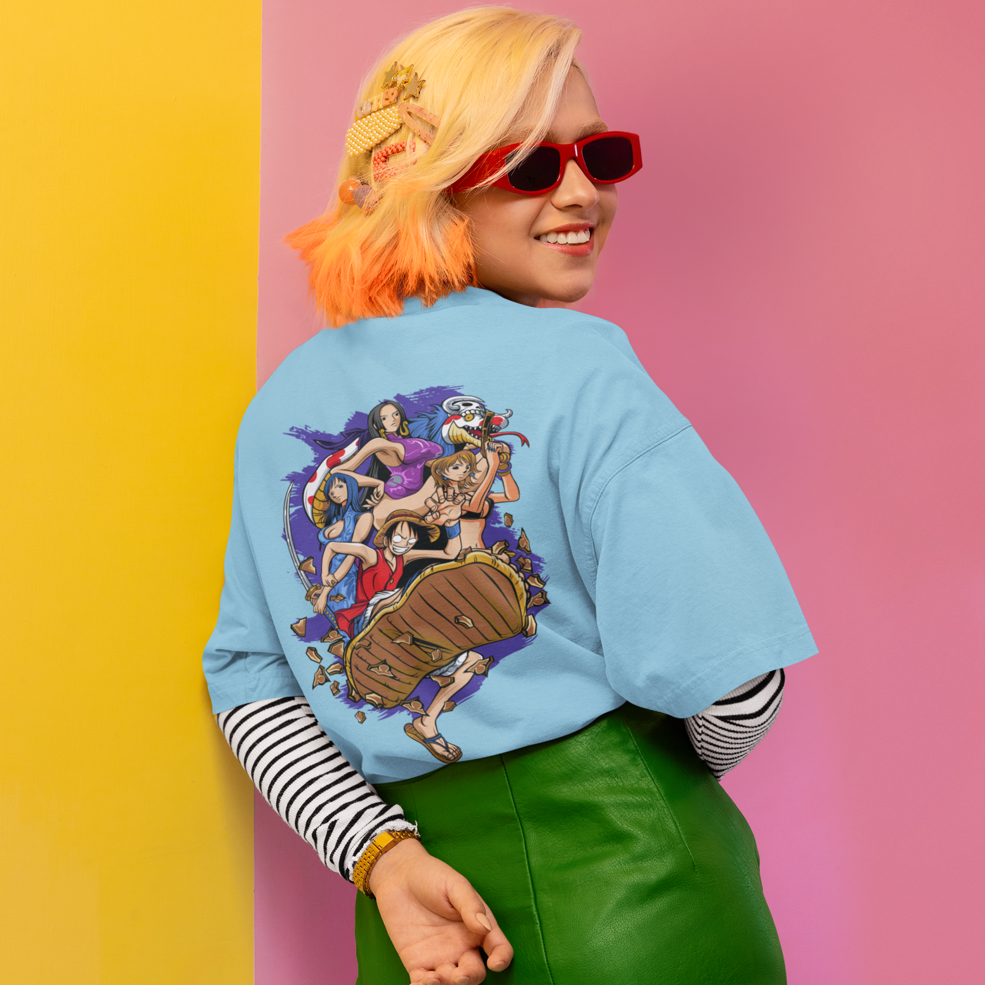 Women Pirate crew, luffy, Nami, robin, boa graphic back printed oversized tee