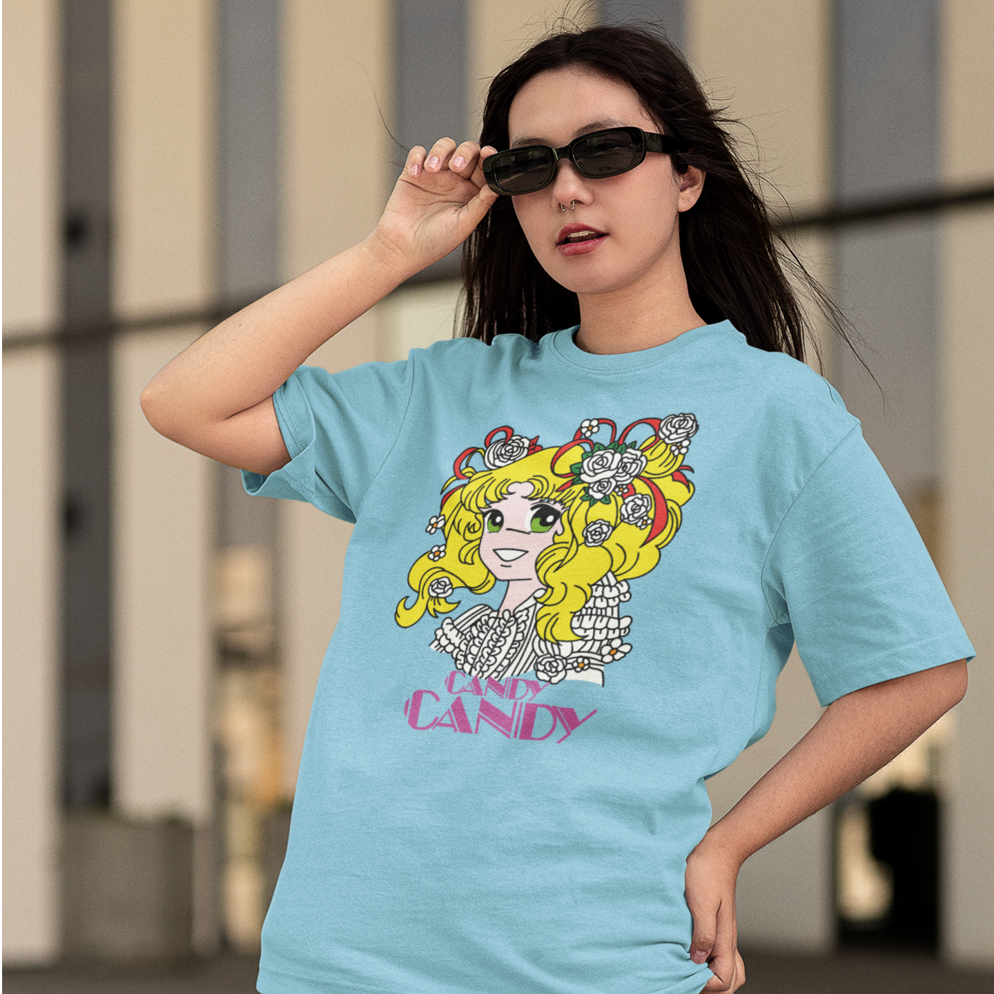 Women candy candy graphic printed crew neck oversized Tee