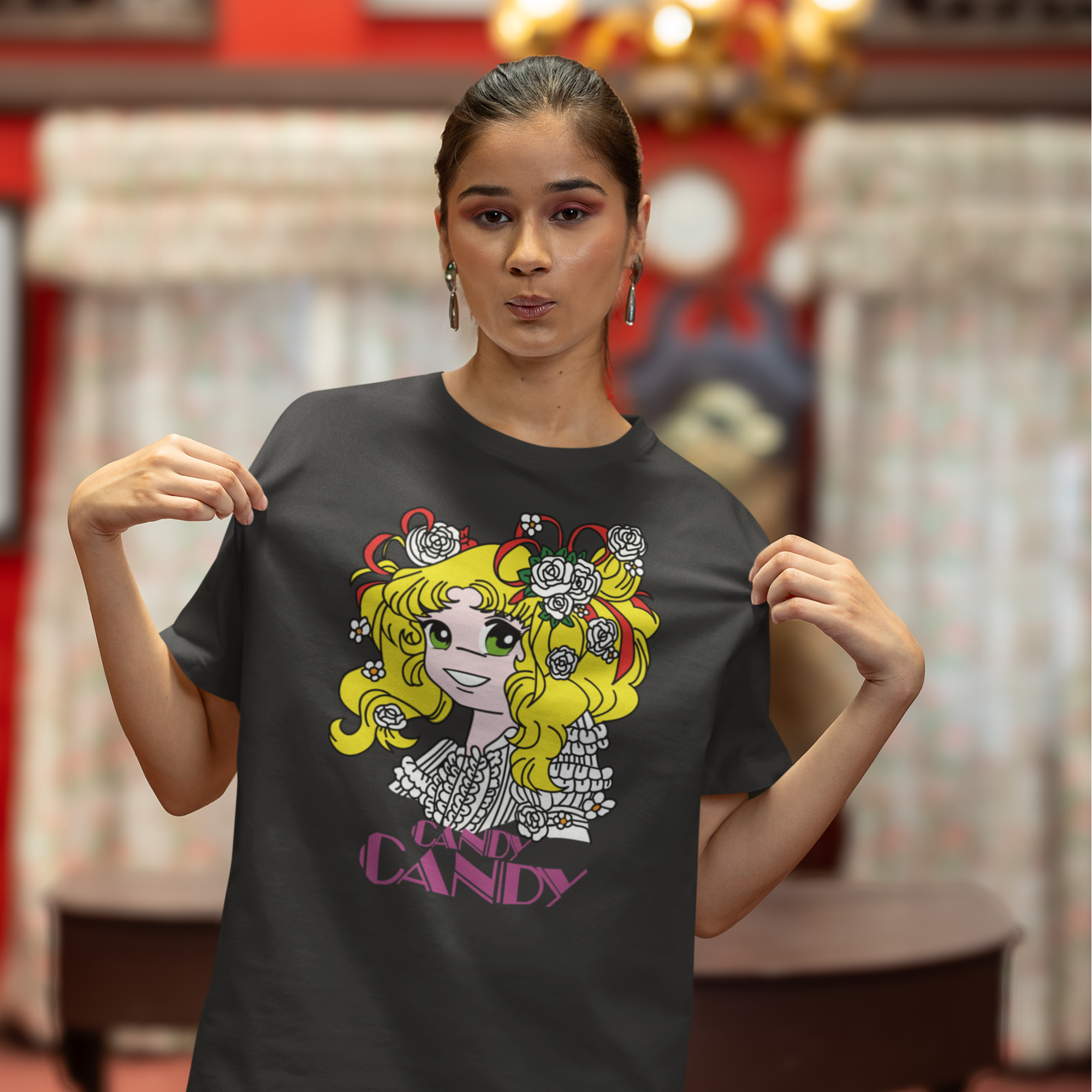 Women candy candy graphic printed crew neck oversized Tee