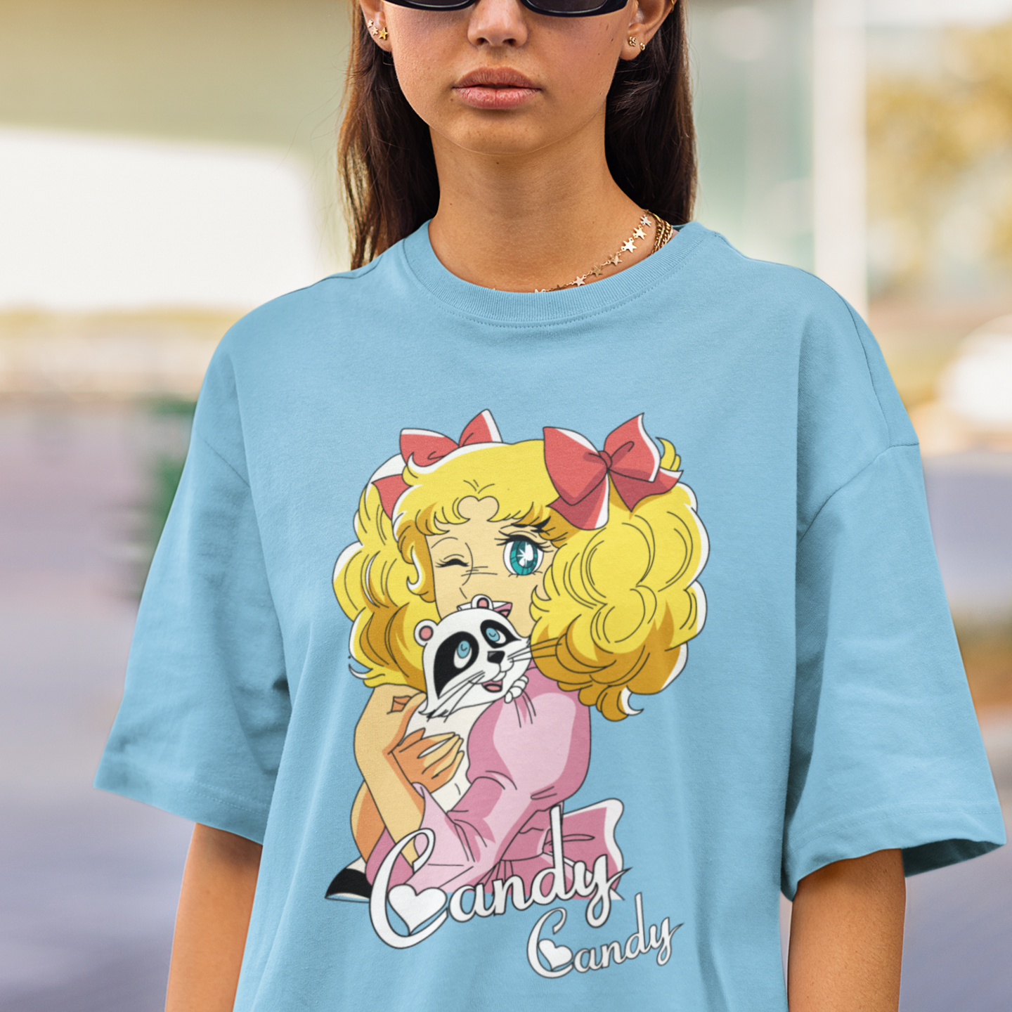 Women Candy Candy manga series graphic printed oversized Tee