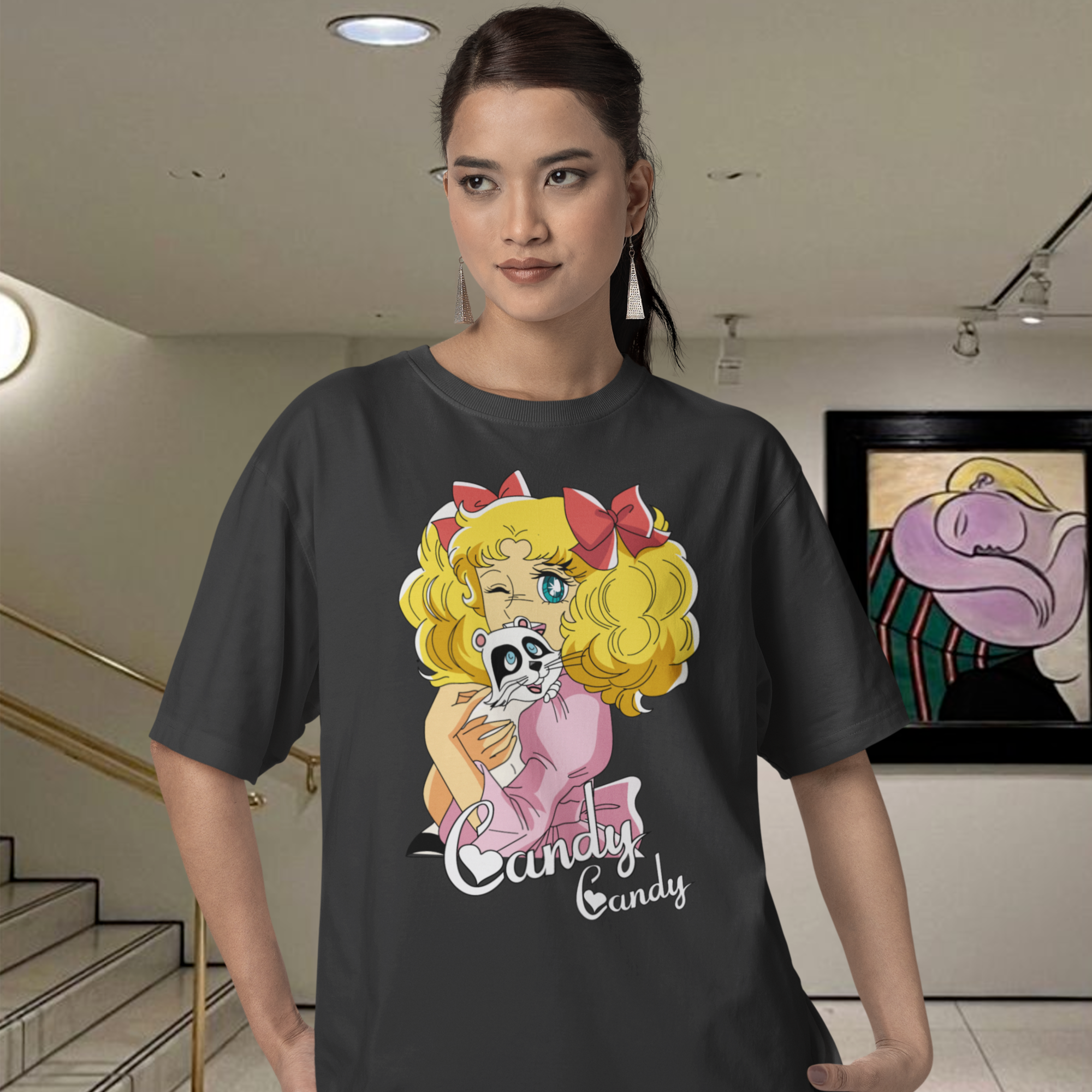 Women Candy Candy manga series graphic printed oversized Tee