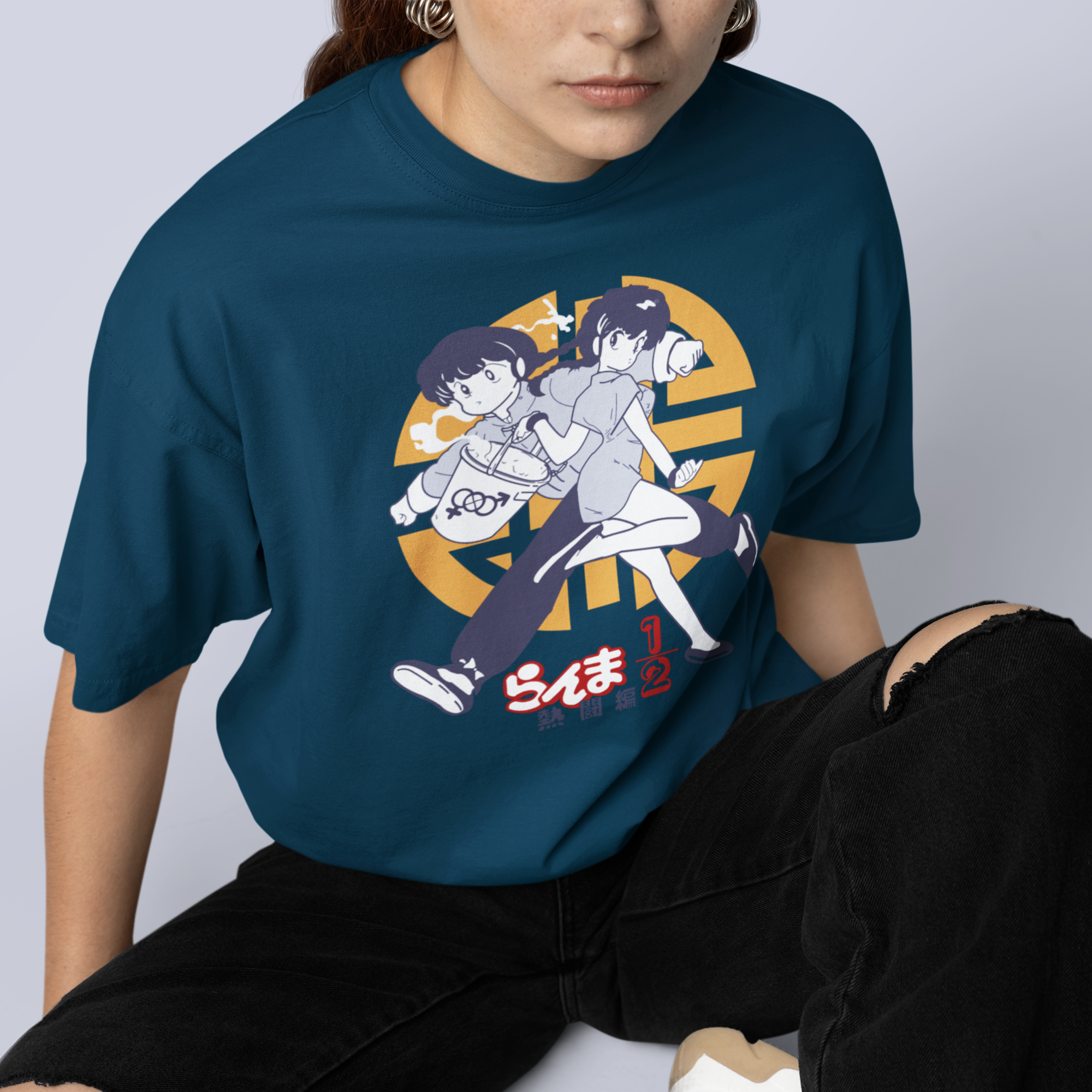 Women Ranma Manga series graphic printed oversized Tee